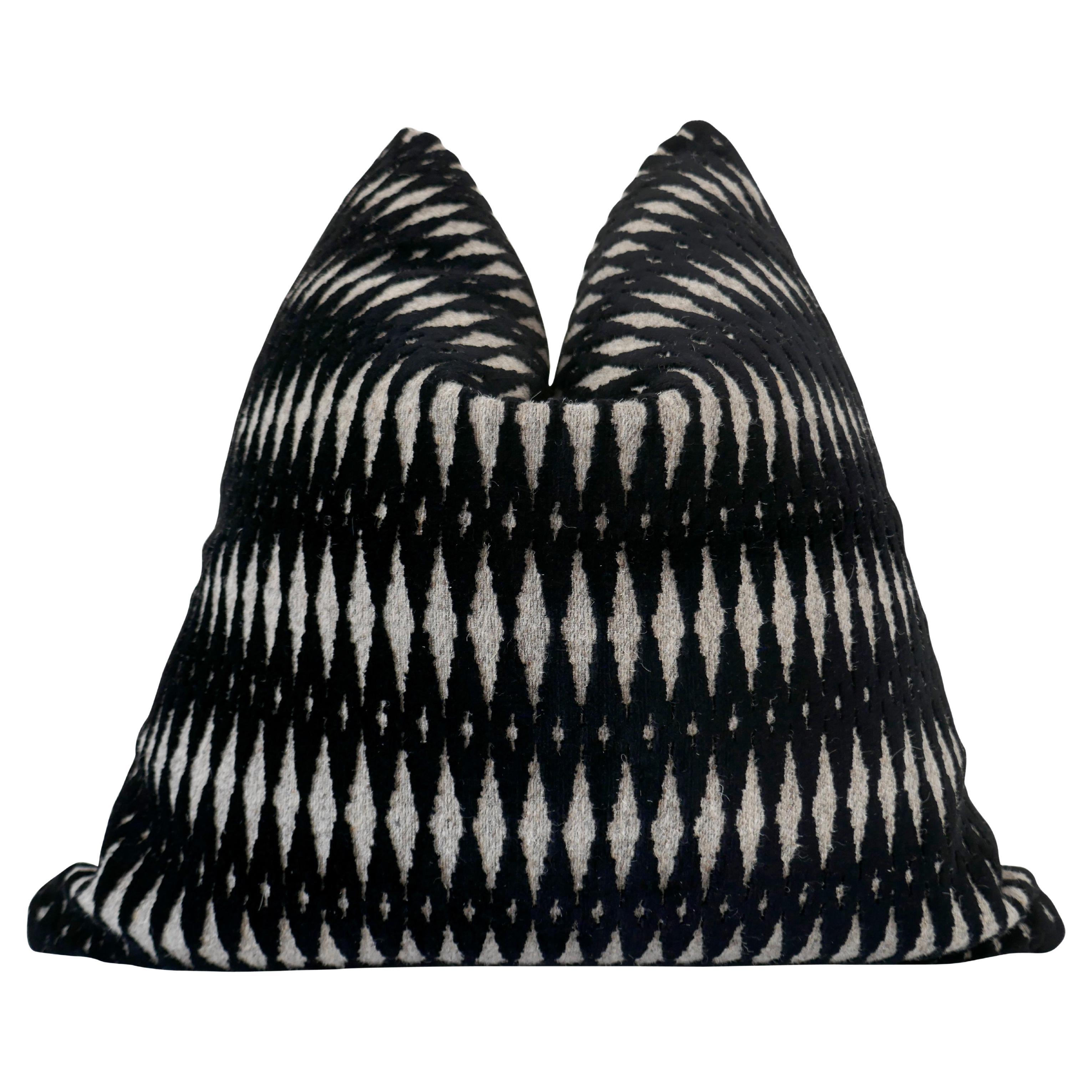 Fragments Identity Belgium Loomed Argos Black Wool Cut Velvet Geometric Pillow For Sale