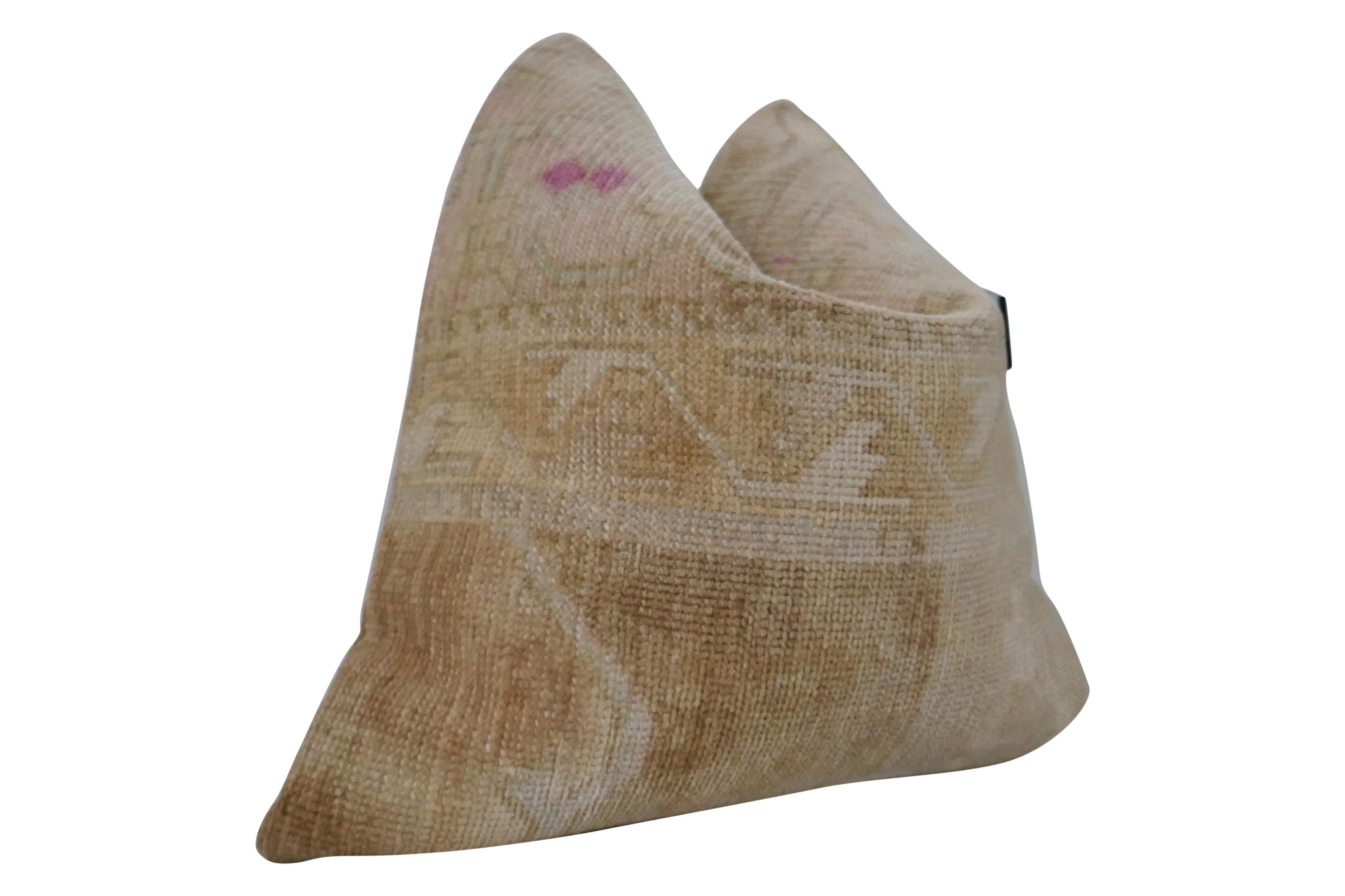 Fragments Identity authentic vintage Anatolian Kilim wool large pillow. Beautiful art of textile, hand-woven from pure wool into a heavy textural, intricately patterned motif creating amazing tone & texture. These prized collected textiles are truly