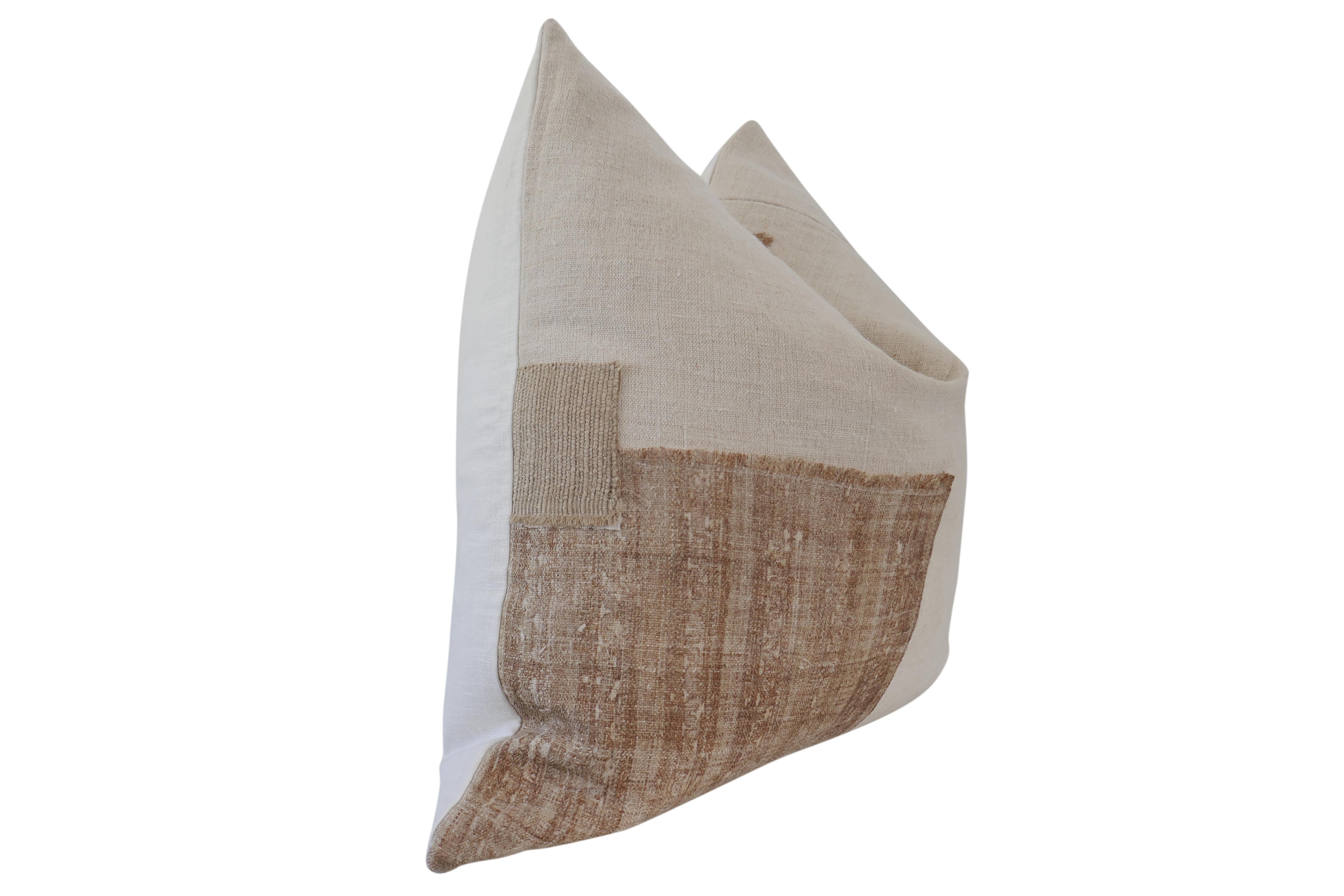 Fragments Identity Vintage Natural Linen & Hemp Large Pillow In Excellent Condition For Sale In thousand oaks, CA