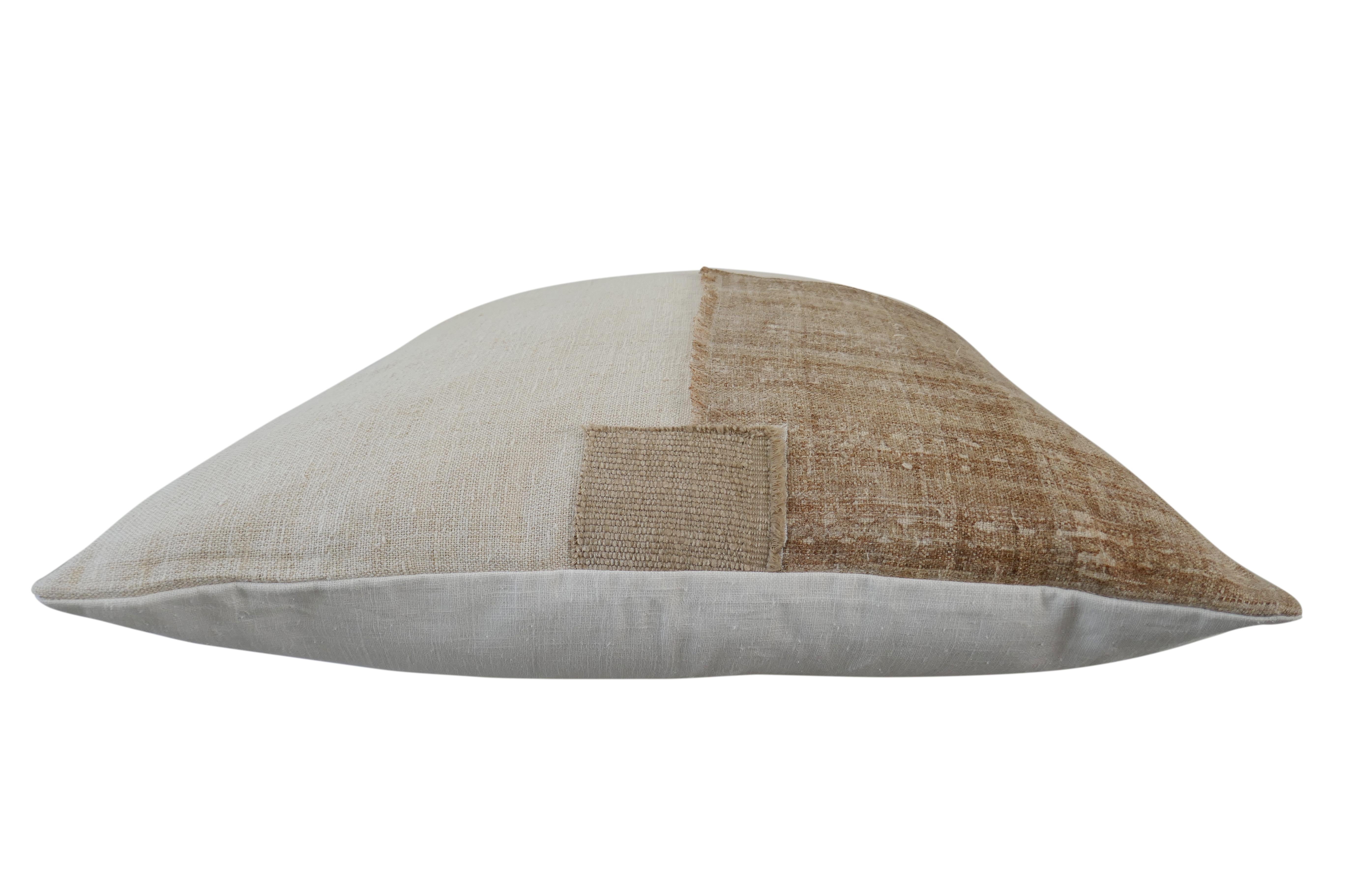 Contemporary Fragments Identity Vintage Natural Linen & Hemp Large Pillow For Sale