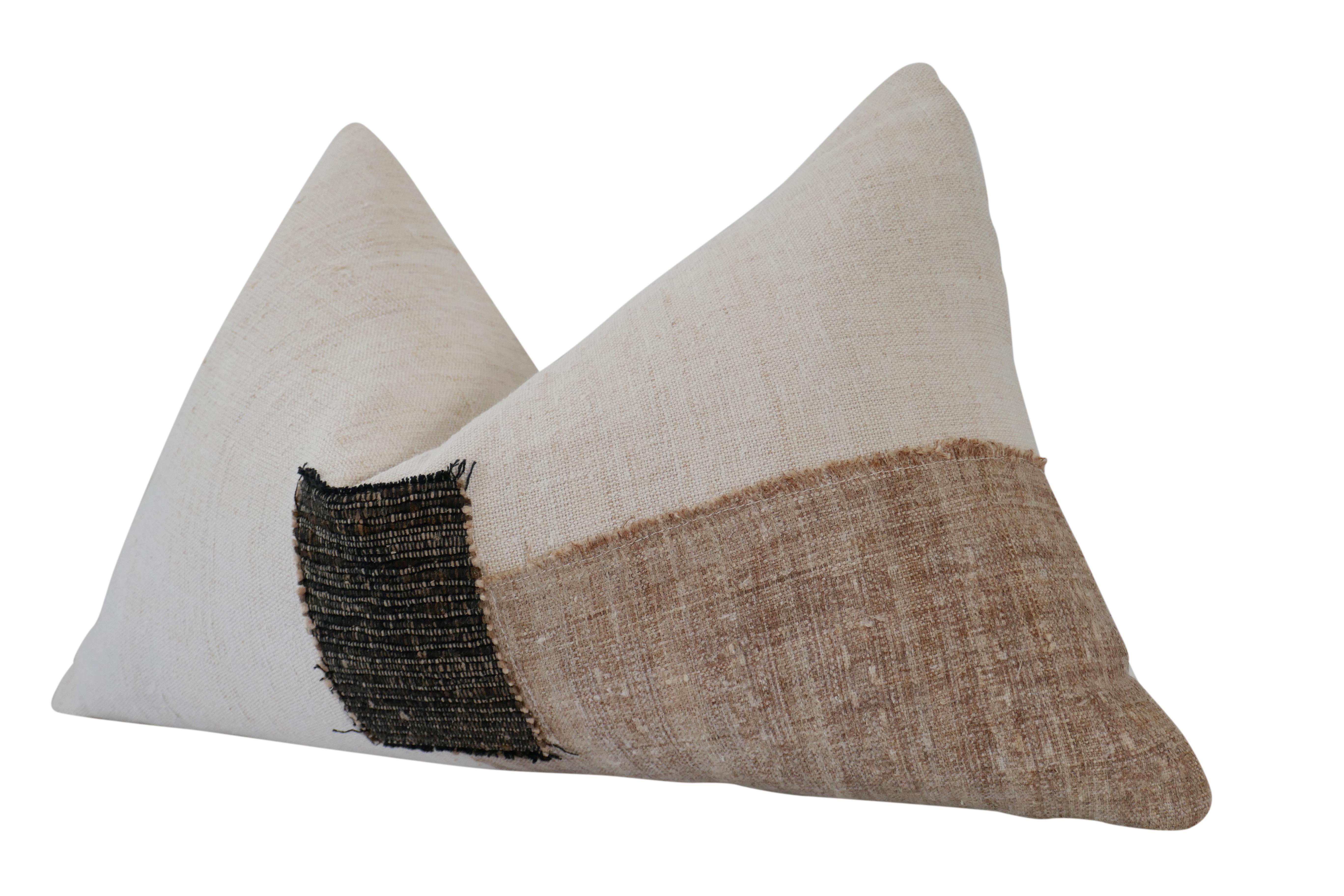 Hand-Crafted Fragments Identity Vintage Natural Linen & Italian Silk Pillow