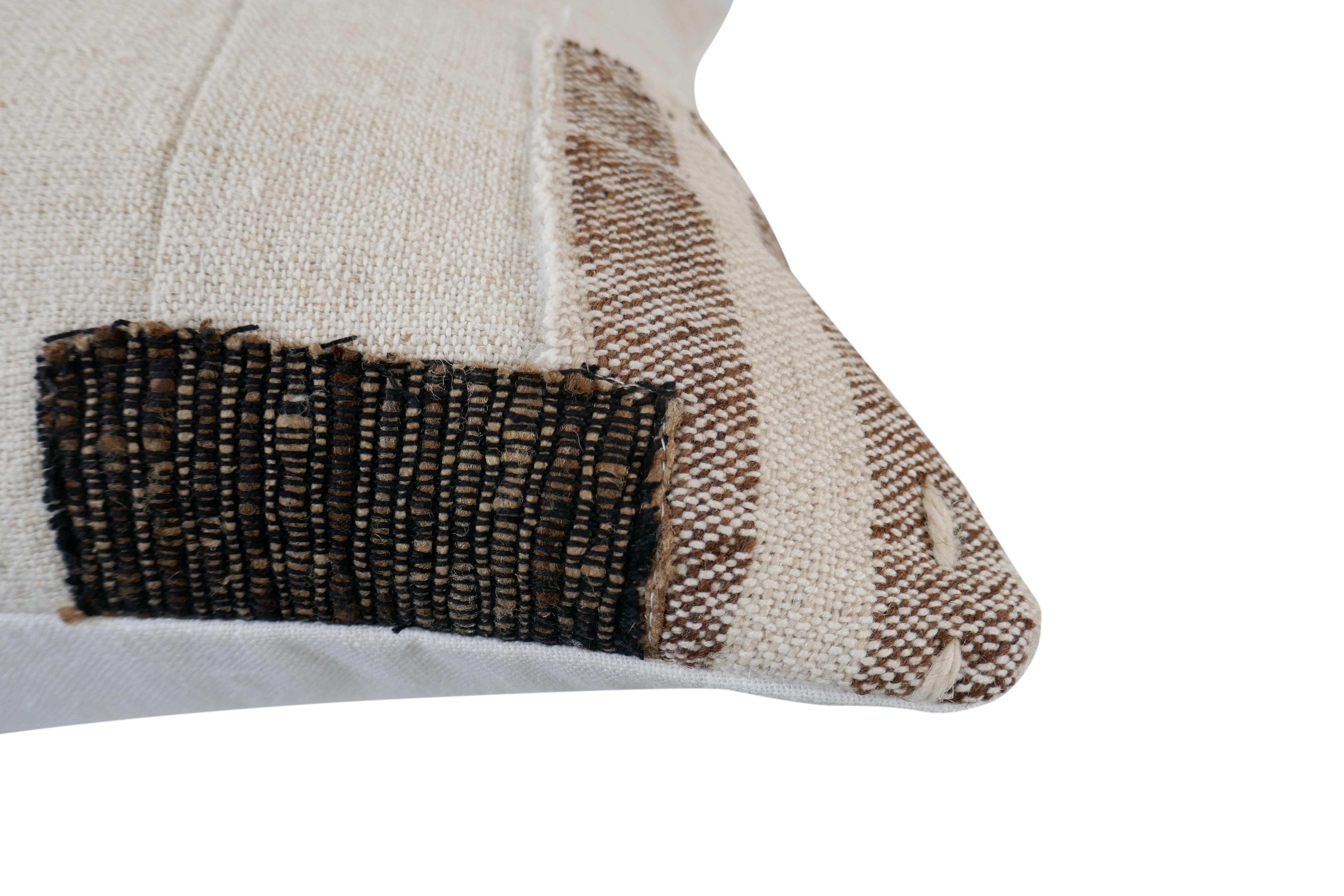 Contemporary Fragments Identity Vintage Natural Linen & Italian Silk Pillow For Sale