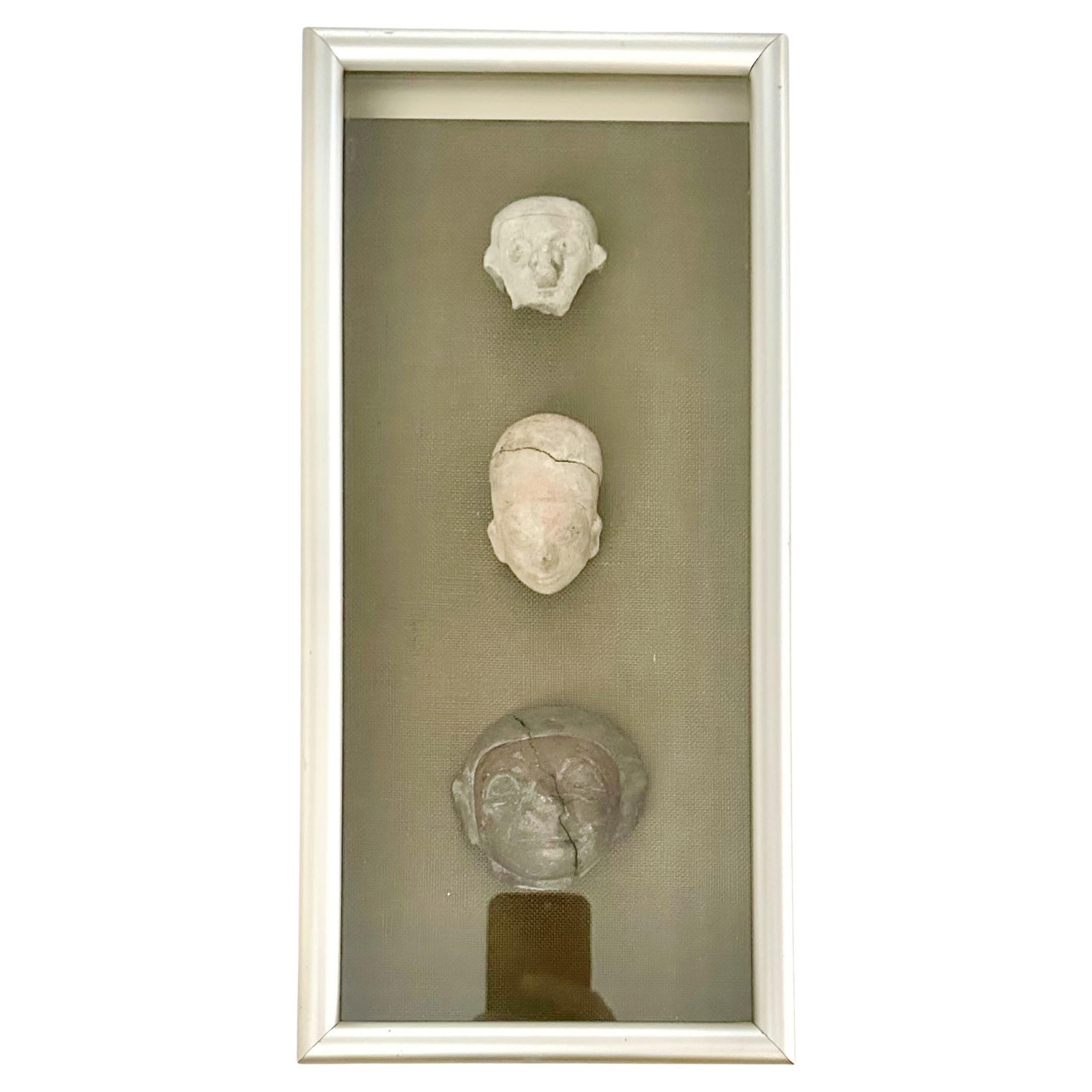 Fragments of Olmec Pre-Columbian 15th Century Art In Shadowbox Frame For Sale