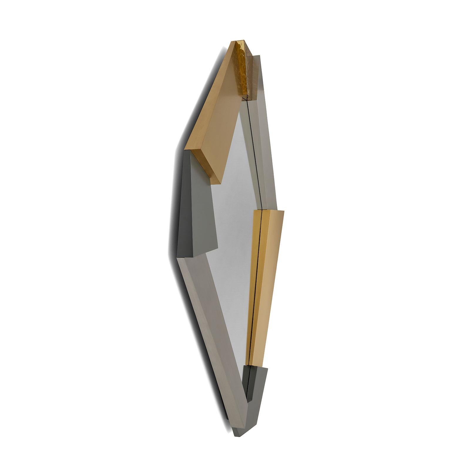 Modern Fragments Wall Mirror With Wood & Metal Frame For Sale