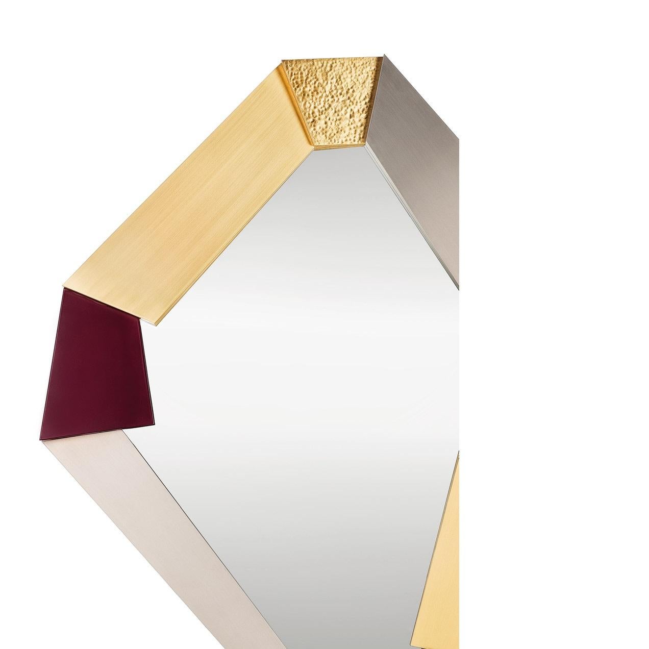 Fragments Wall Mirror With Wood & Metal Frame In New Condition For Sale In NEW YORK, NY