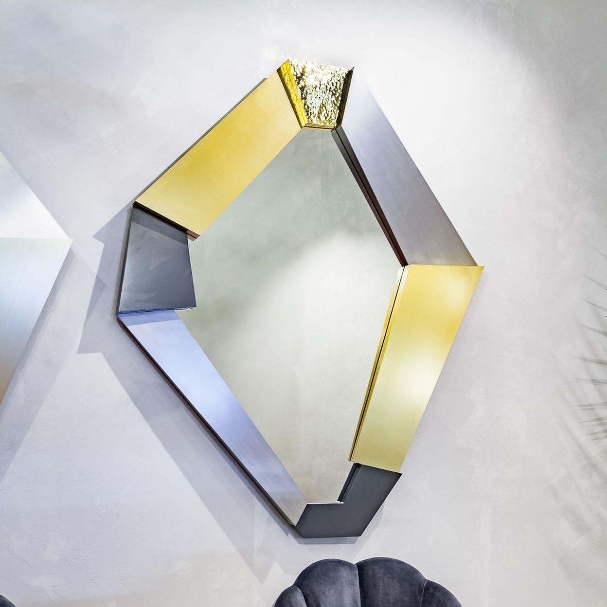 Contemporary Fragments Wall Mirror With Wood & Metal Frame For Sale