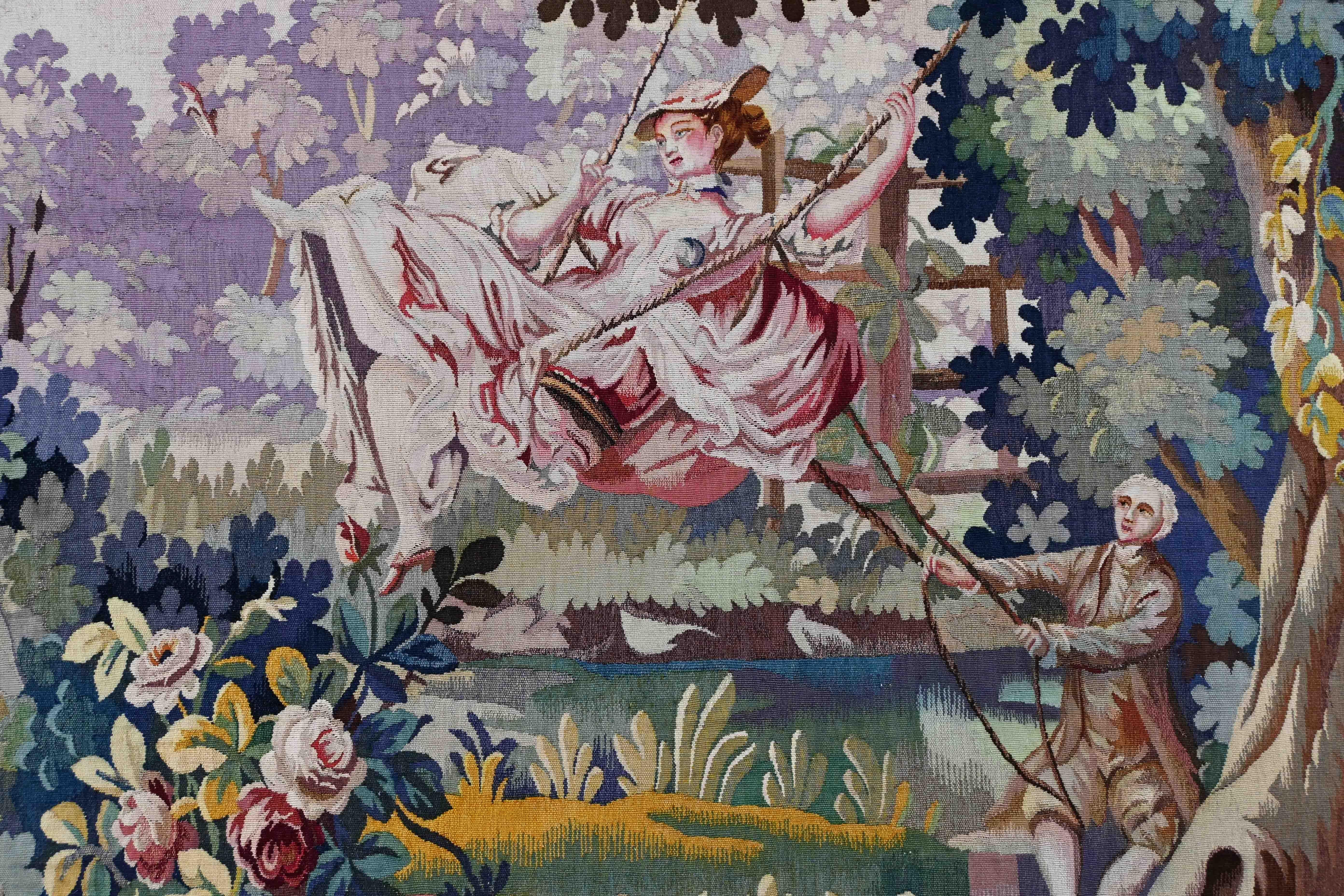 Mid-19th Century Fragonard Honore, The Happy Chances of the Swing - French Tapestry - No. 1451 For Sale