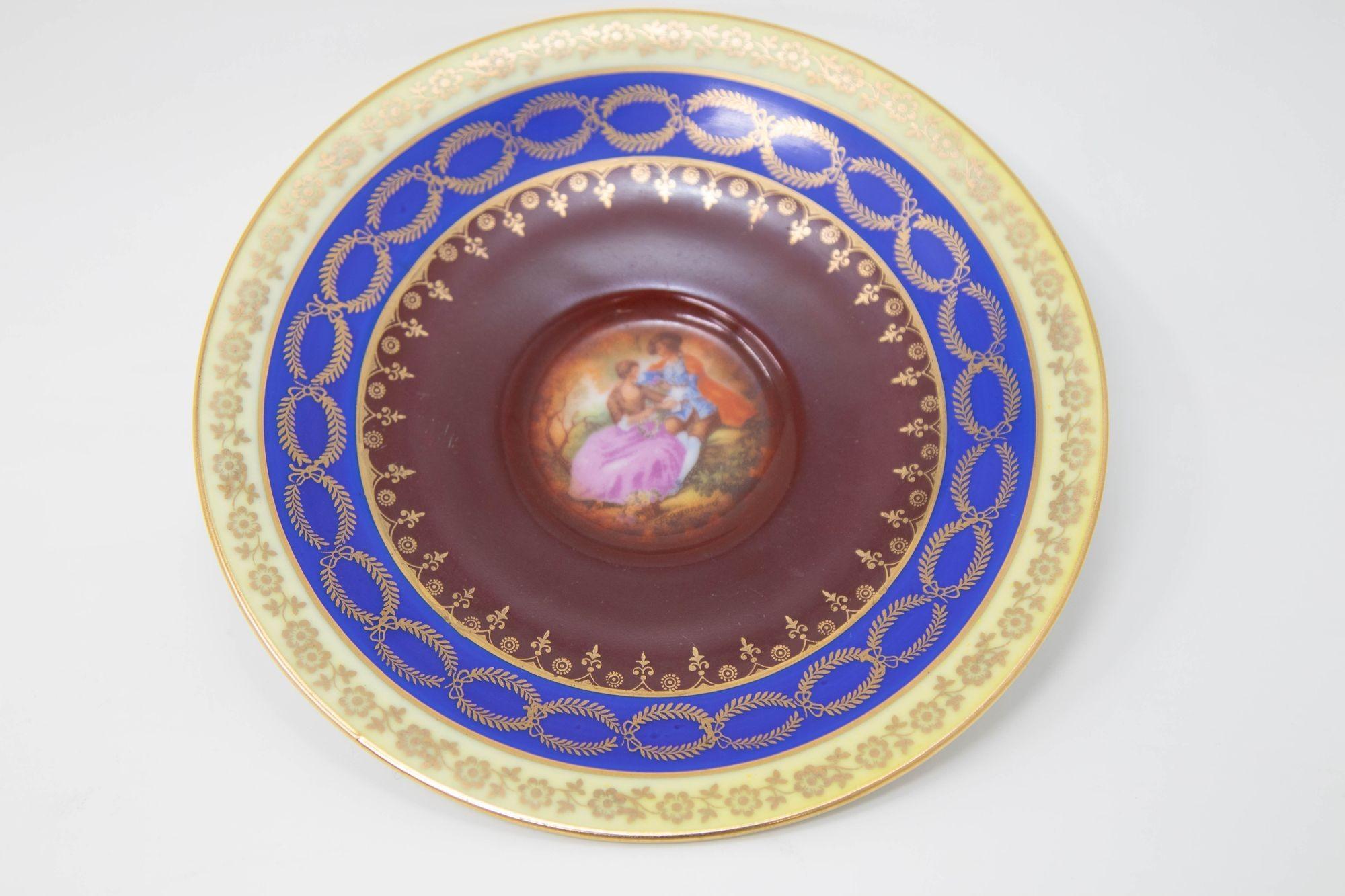 Fragonard Porcelain Hand Painted Matched Porcelain Cabinet Cup and Saucer Set For Sale 3
