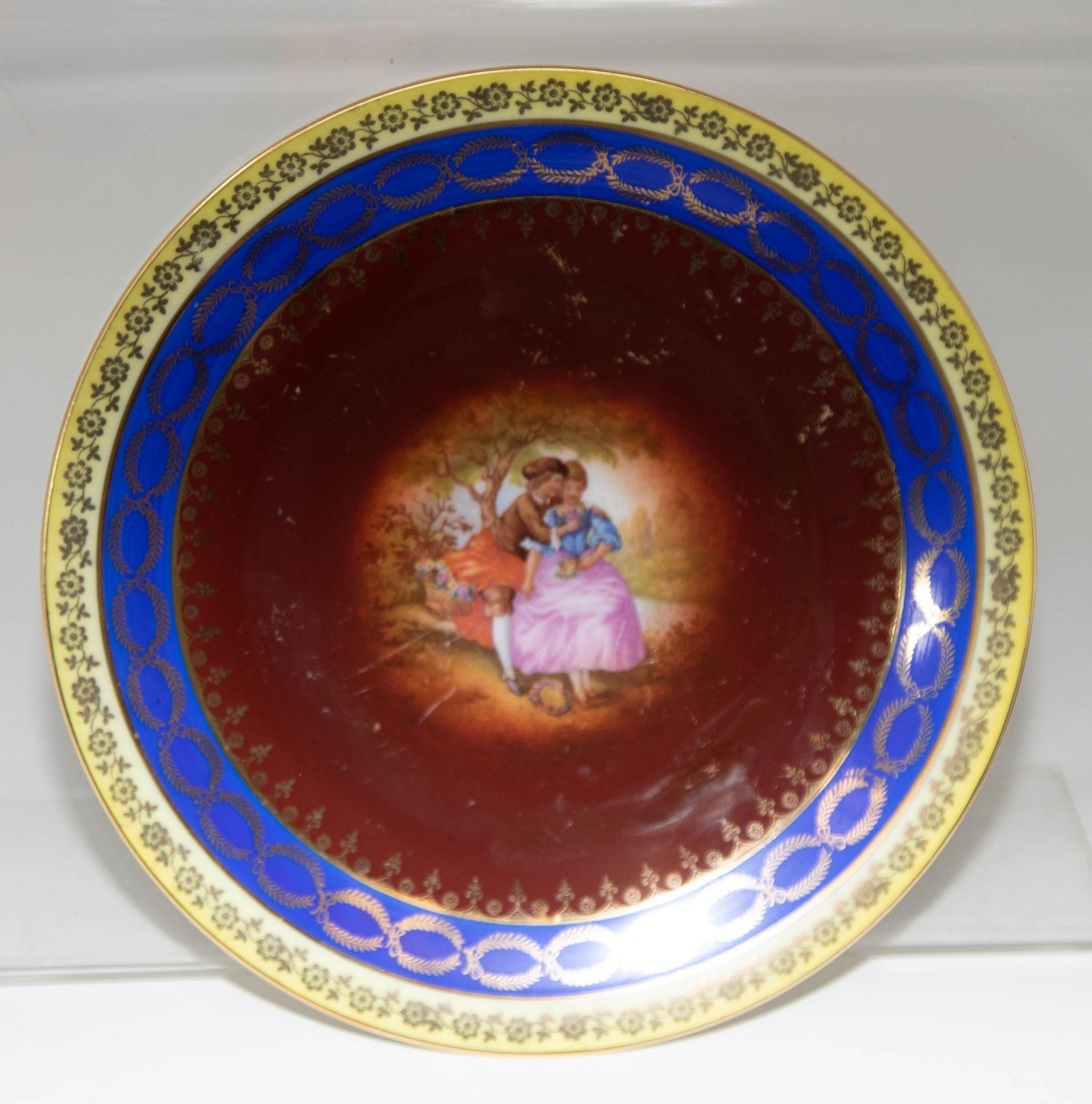 Fragonard Porcelain Hand Painted Matched Porcelain Cabinet Cup and Saucer Set For Sale 5
