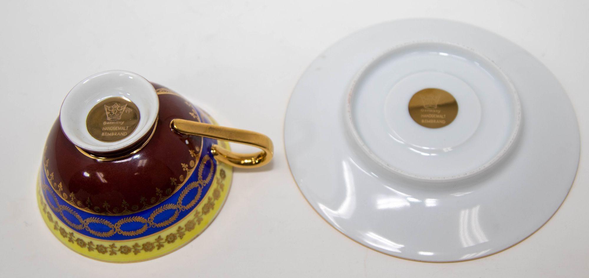 Fragonard Porcelain Hand Painted Matched Porcelain Cabinet Cup and Saucer Set For Sale 1