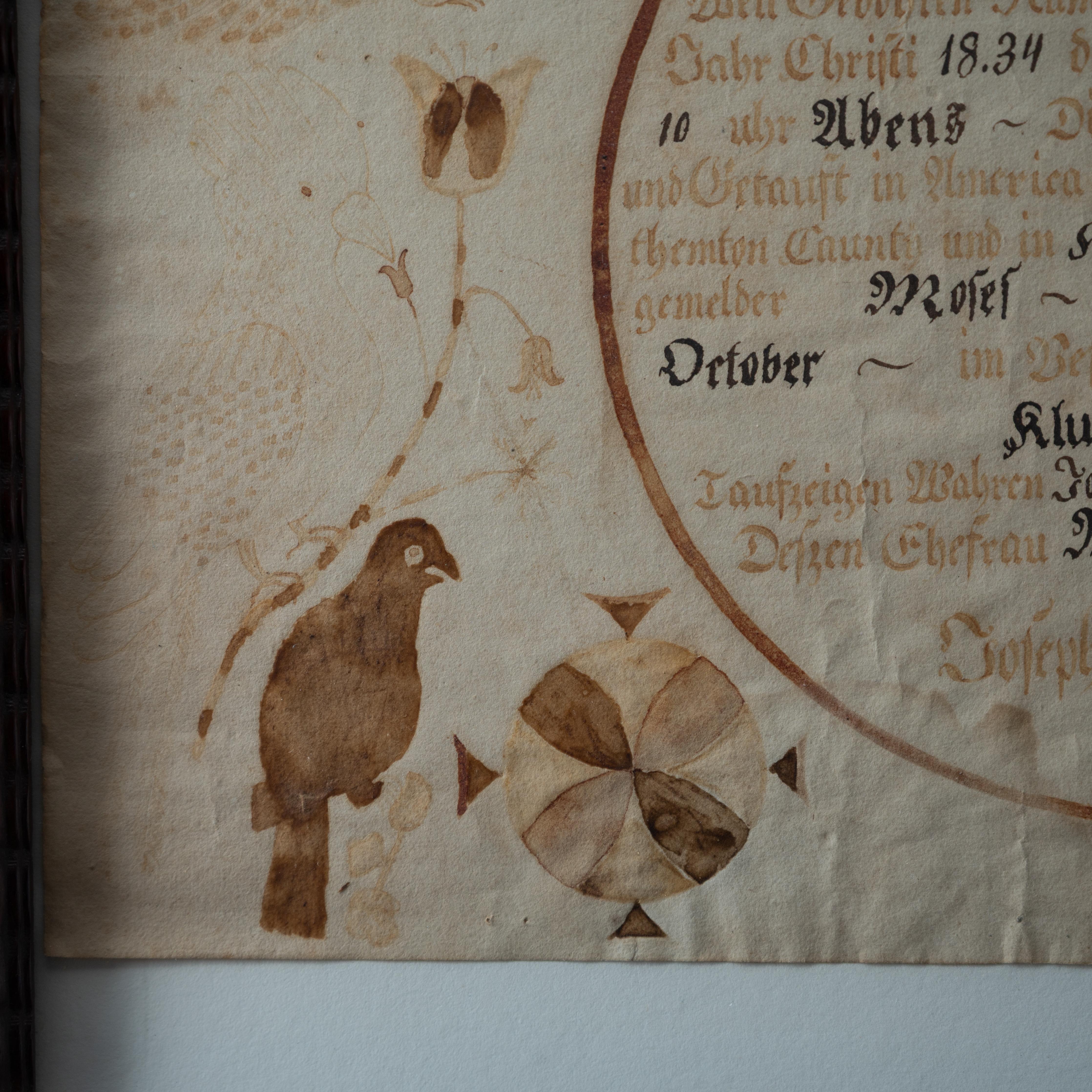 Fraktur-Geburts- und Taufschein Moses Kelchner, Northampton Co., 1834 im Angebot 1