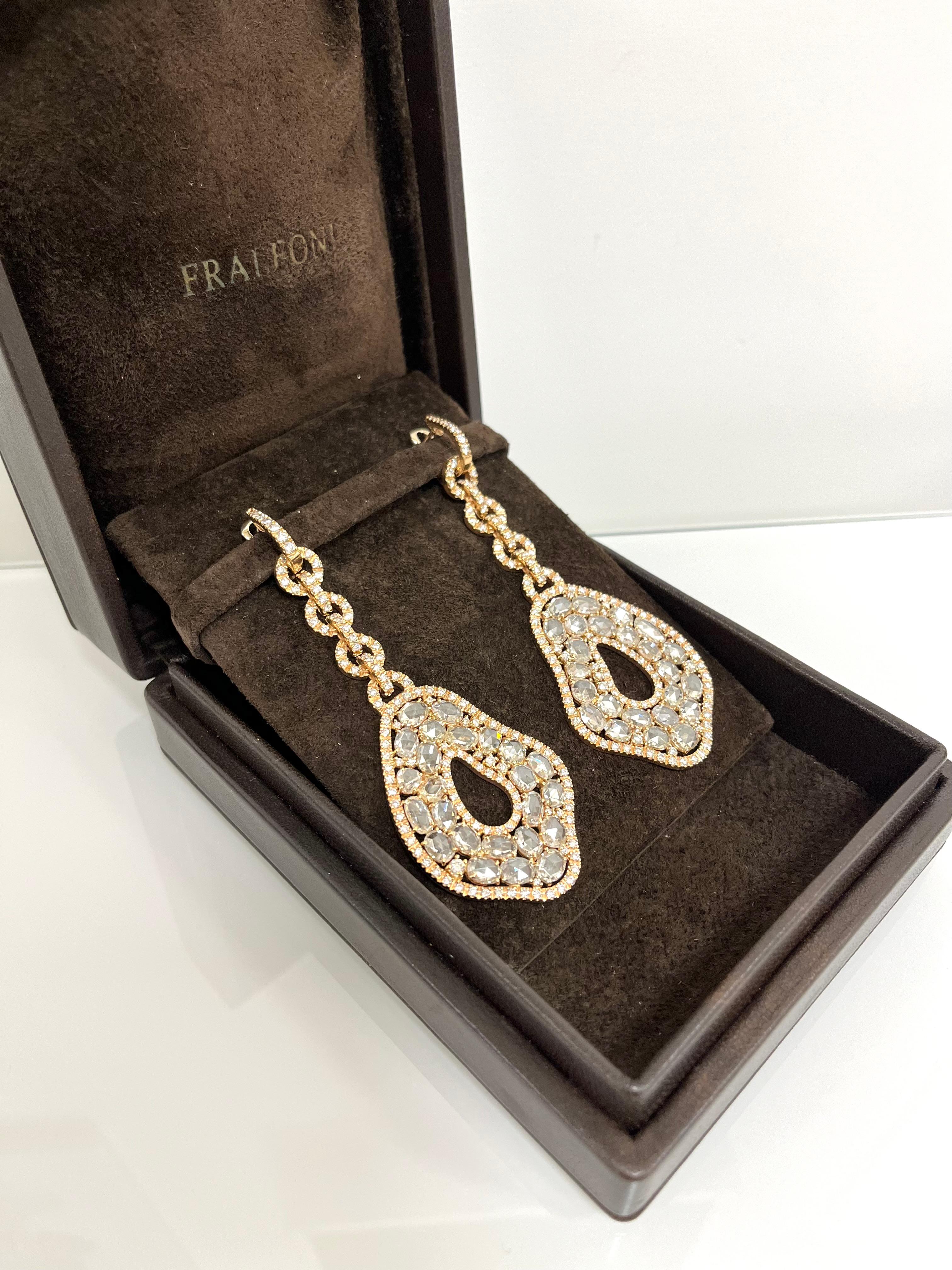 Fraleoni 18 Kt. Boucles d'oreilles en or rose avec diamants en vente 2