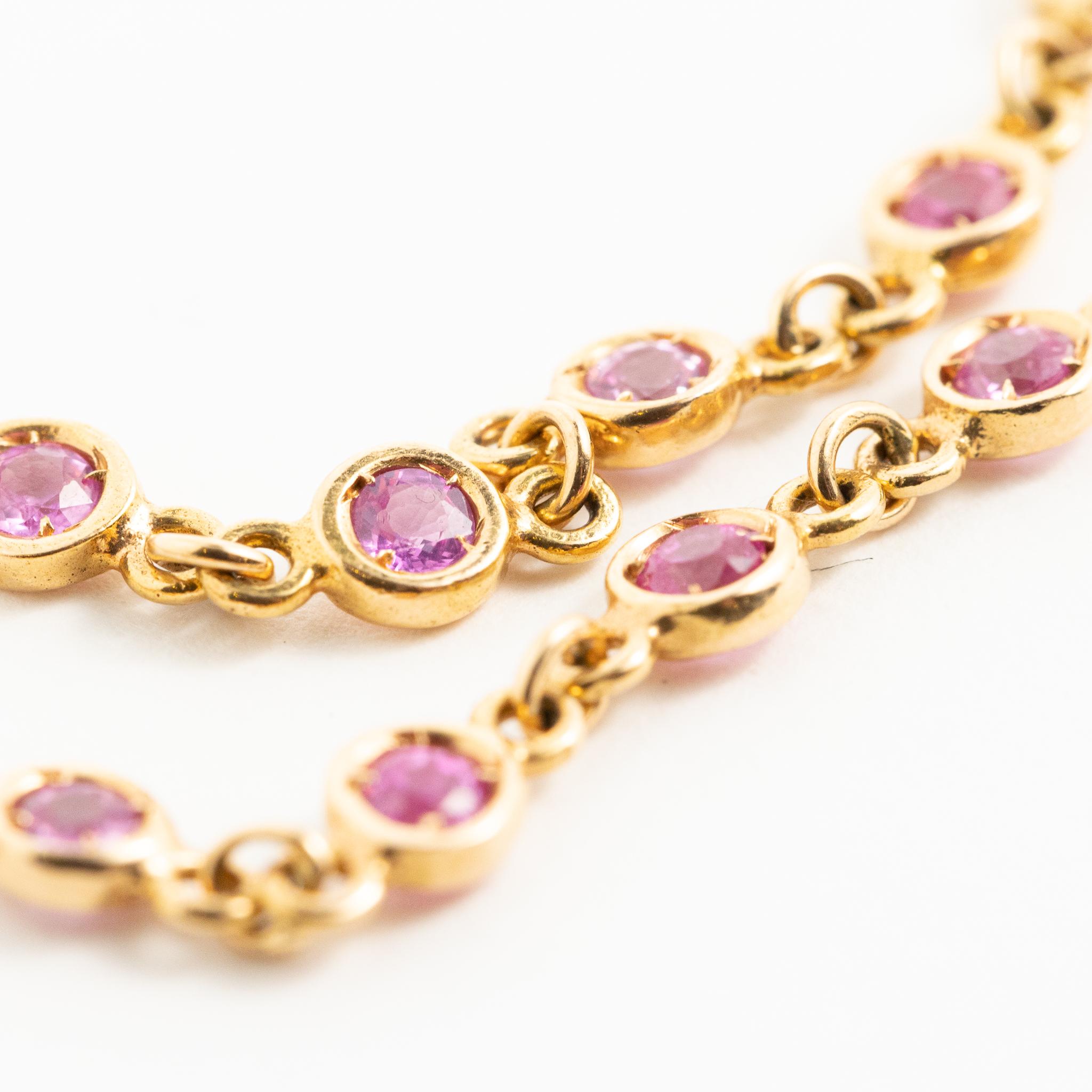 Round Cut Fraleoni 18 Kt. Rose Gold Pink Sapphires Long Necklace For Sale