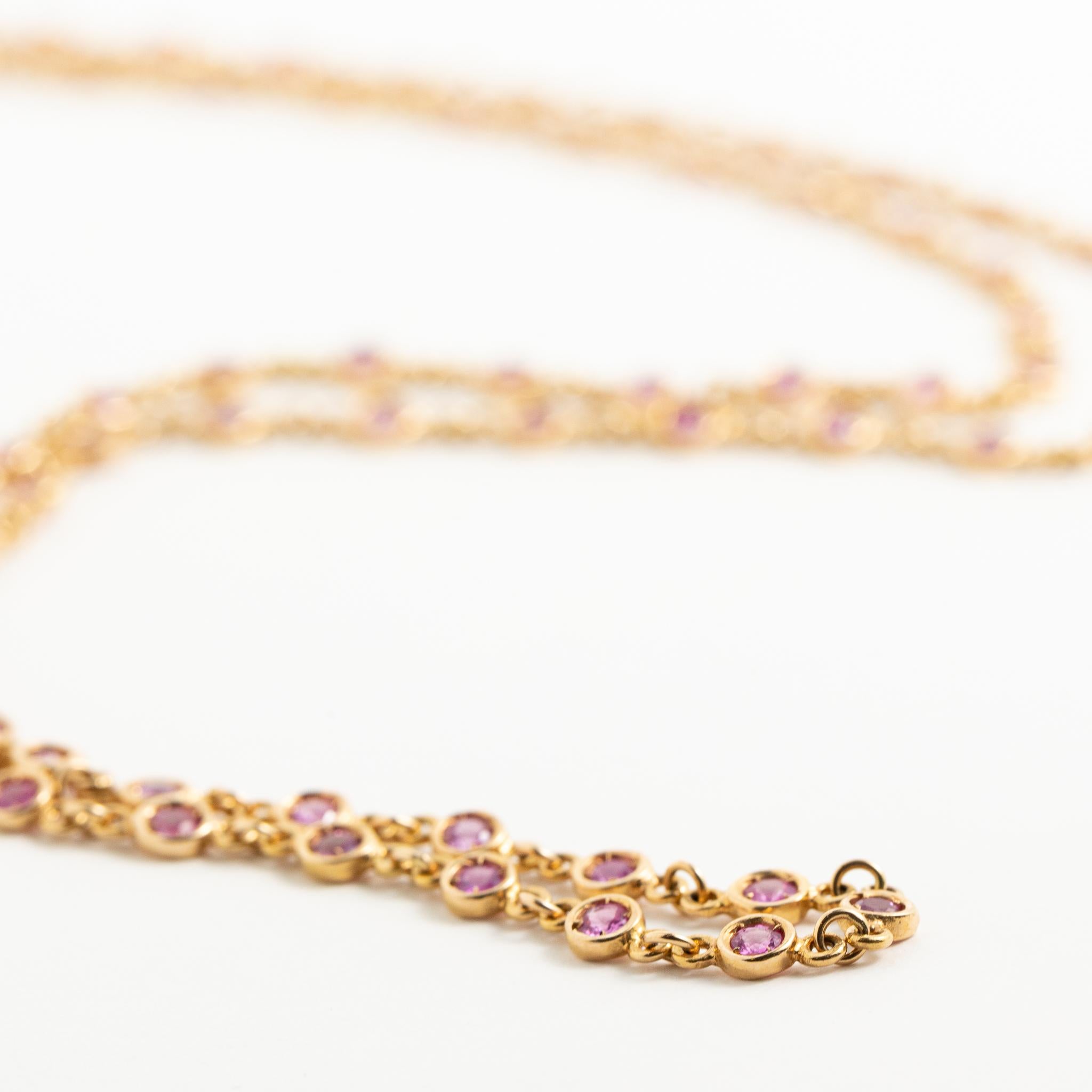 Fraleoni 18 Kt. Rose Gold Pink Sapphires Long Necklace In New Condition For Sale In Rome, IT