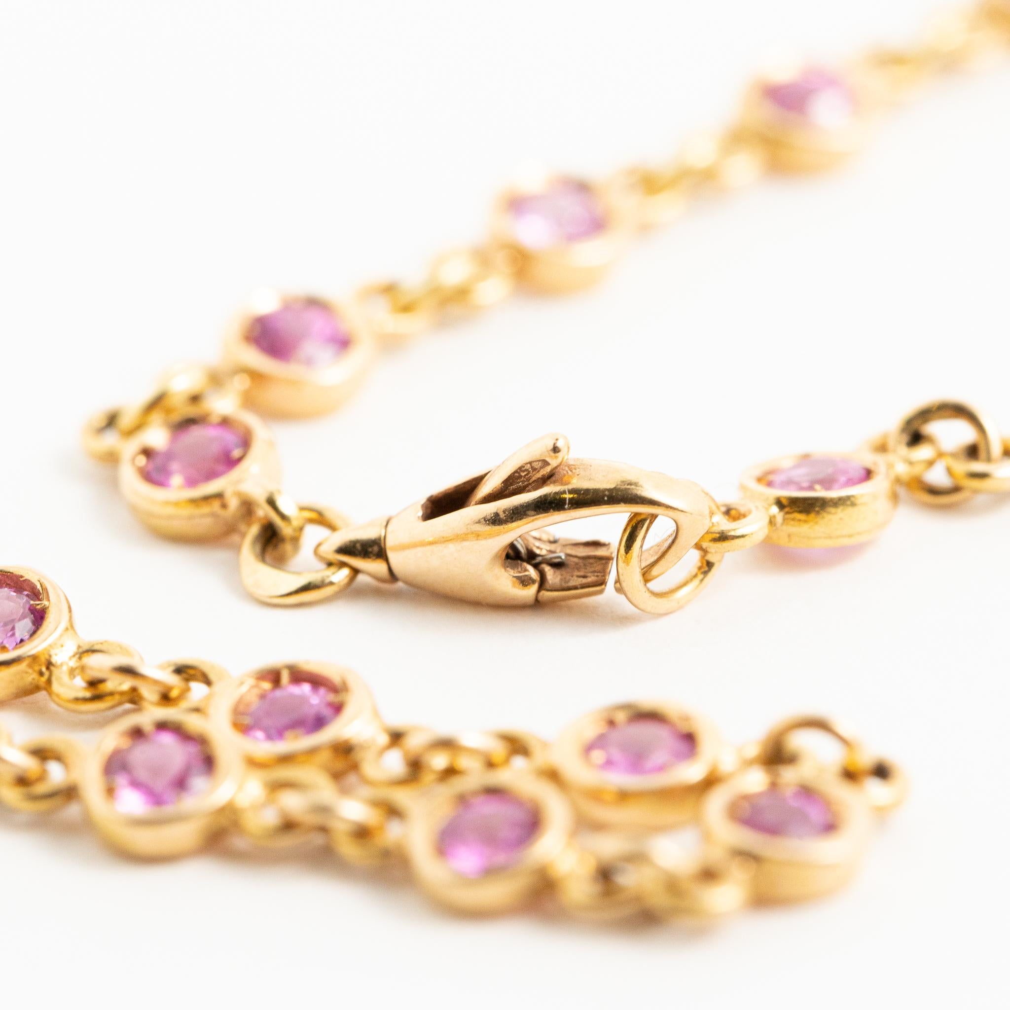 Women's or Men's Fraleoni 18 Kt. Rose Gold Pink Sapphires Long Necklace For Sale