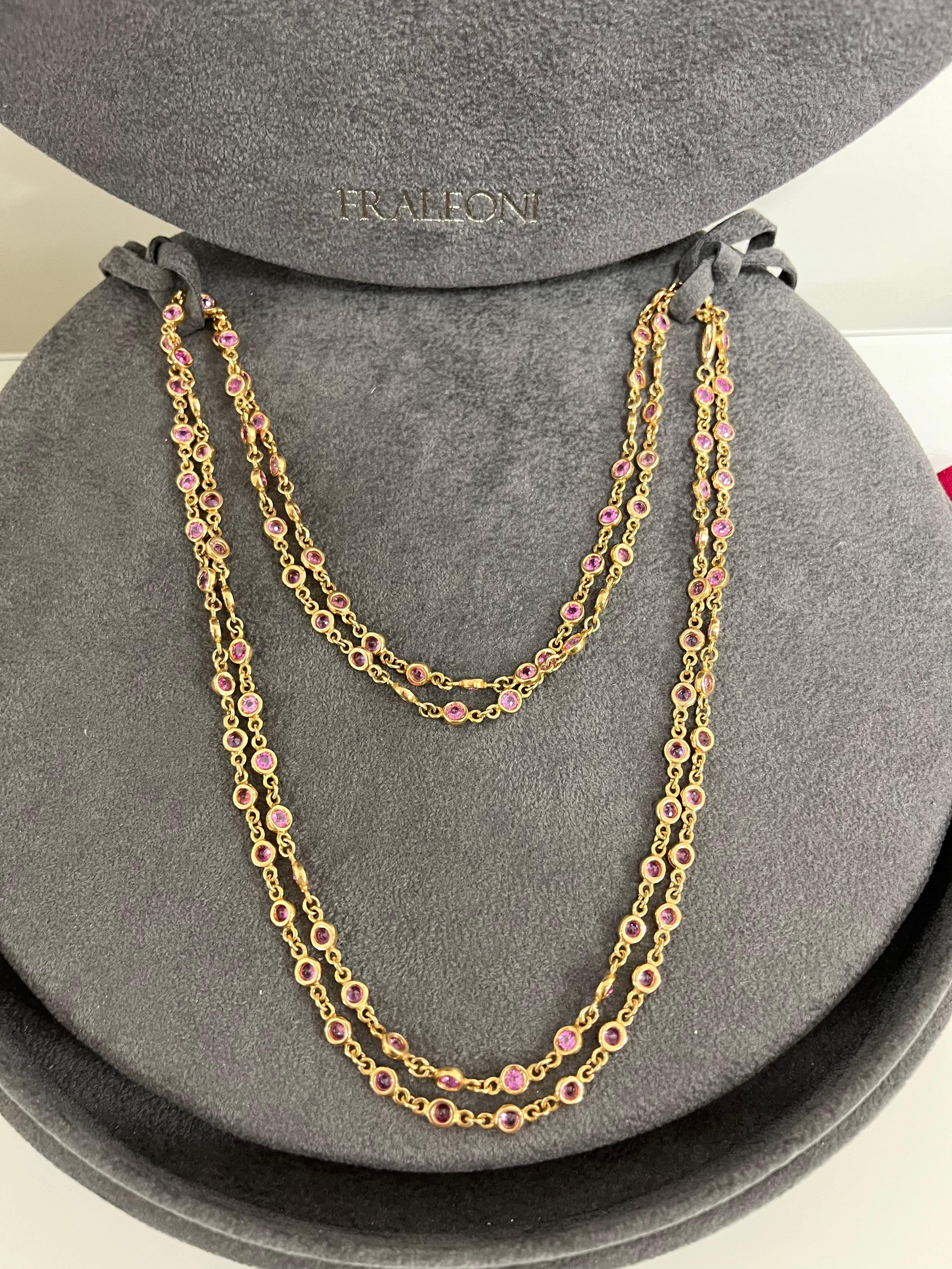 Fraleoni 18 Kt. Rose Gold Pink Sapphires Long Necklace For Sale 1