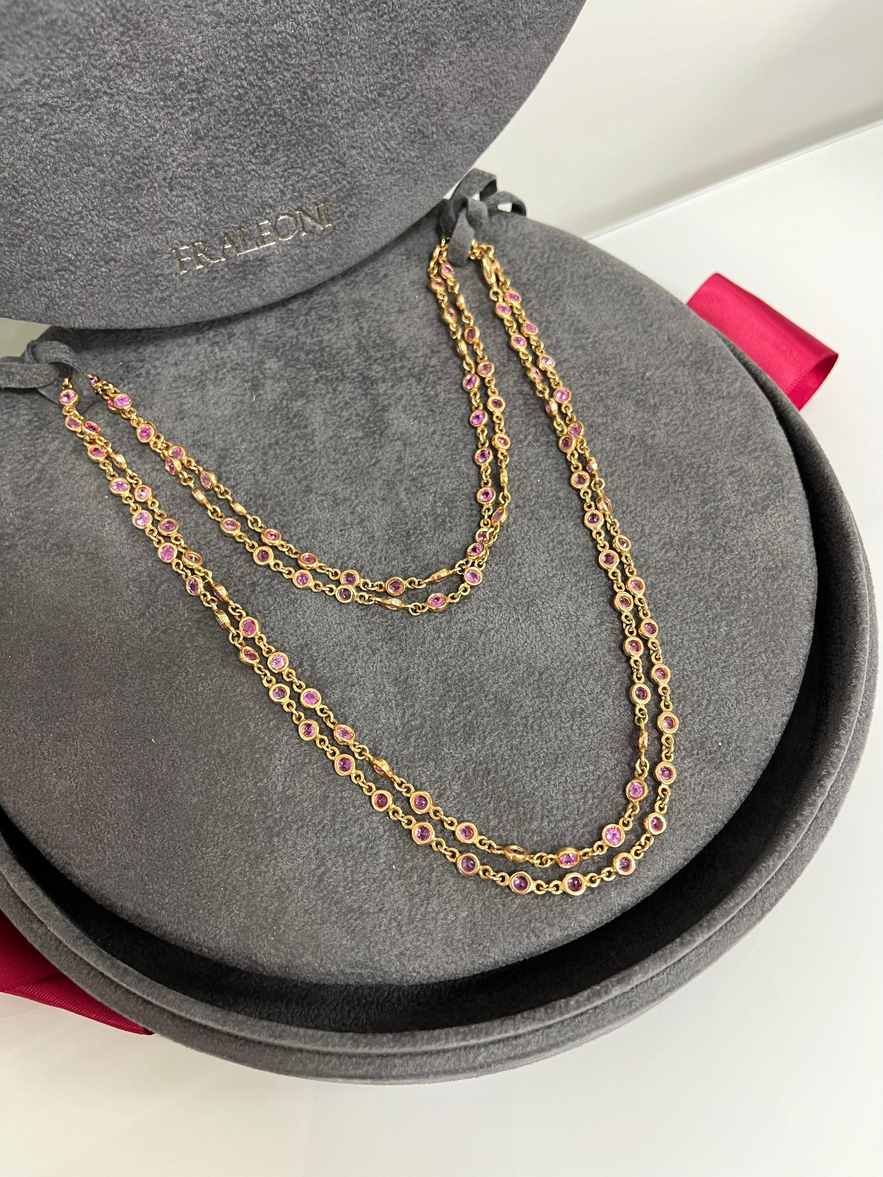 Fraleoni 18 Kt. Rose Gold Pink Sapphires Long Necklace For Sale 2