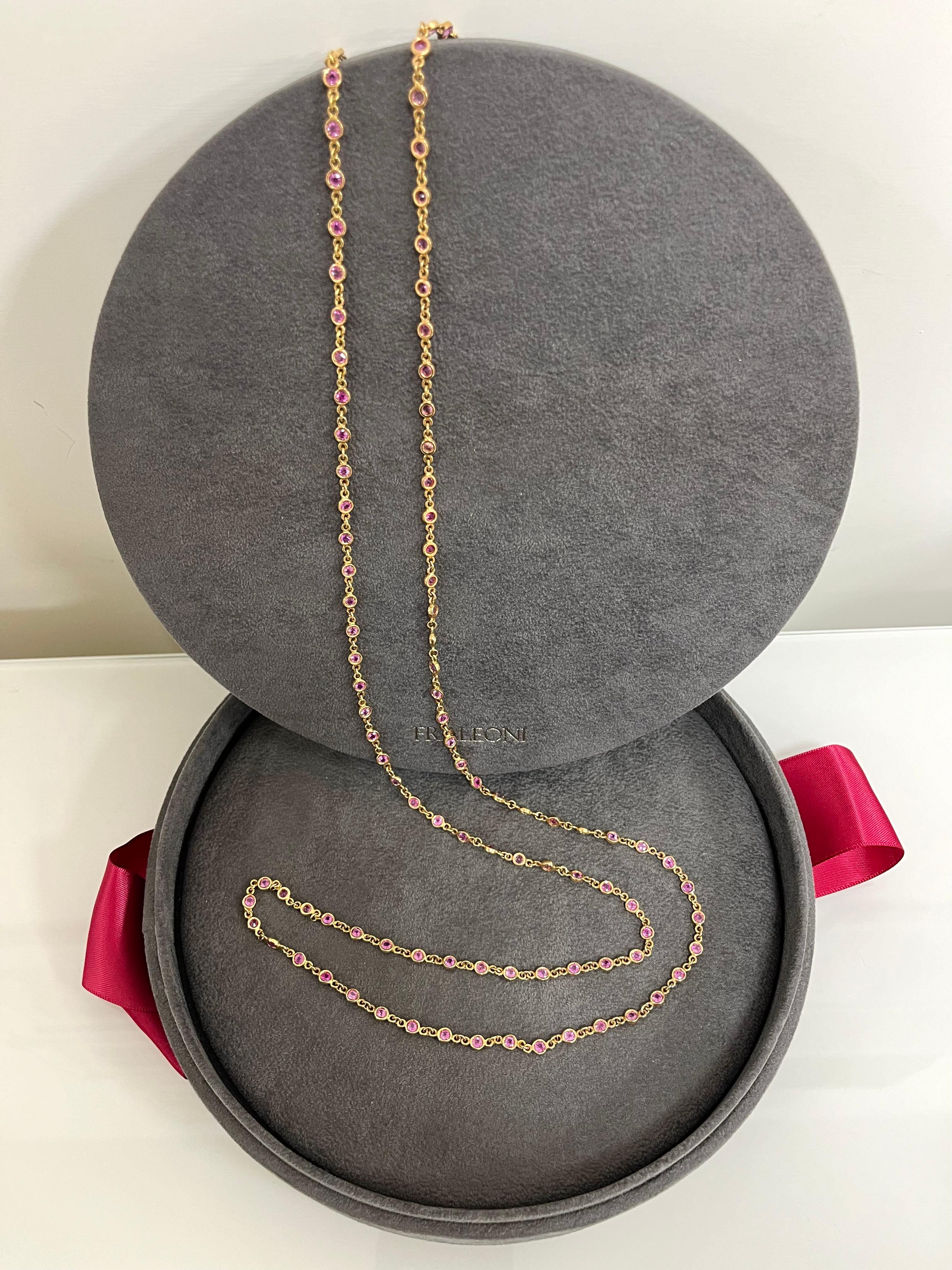 Fraleoni 18 Kt. Rose Gold Pink Sapphires Long Necklace For Sale 3