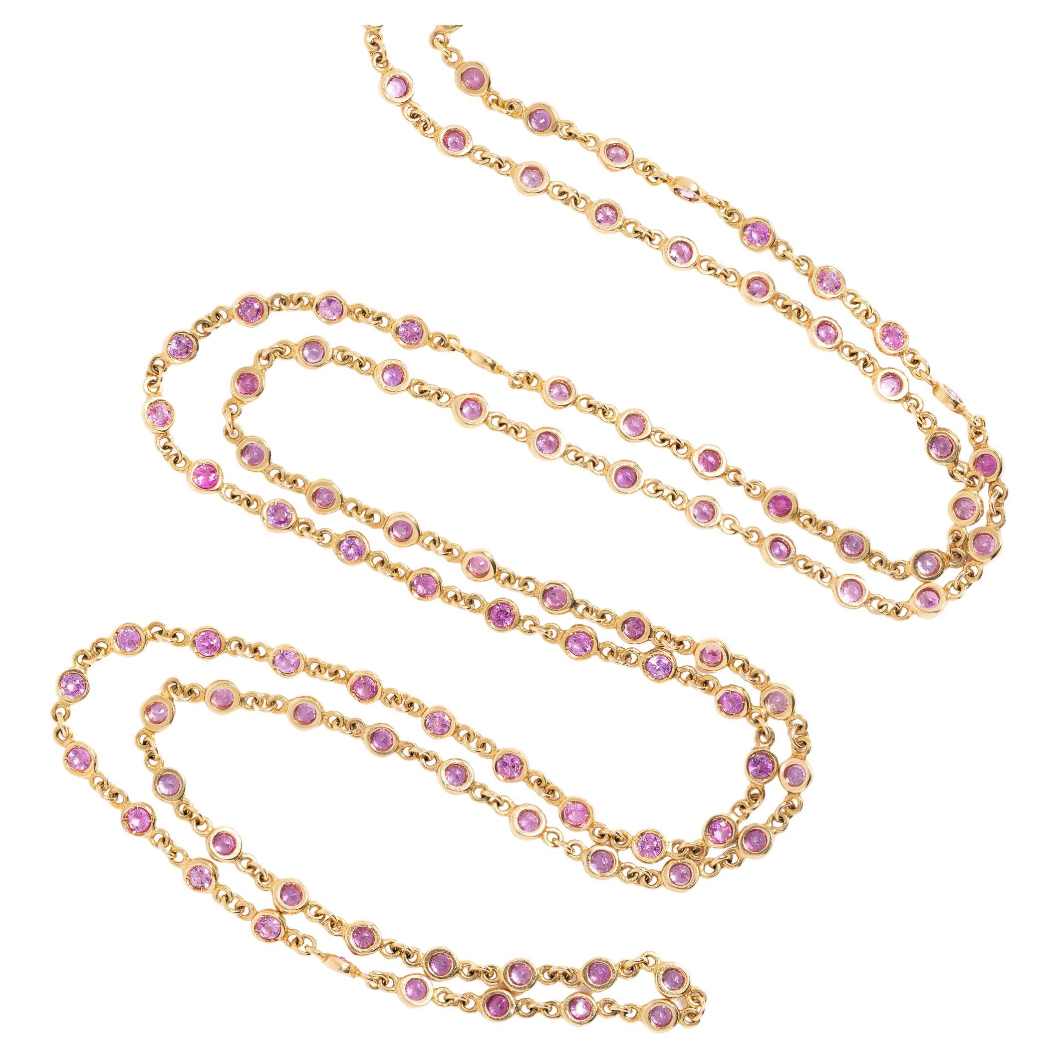Fraleoni 18 Kt. Rose Gold Pink Sapphires Long Necklace For Sale