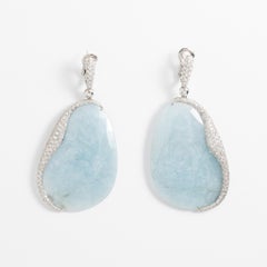 Fraleoni 18 Kt. Boucles d'oreilles en or blanc avec diamants et aigue-marine