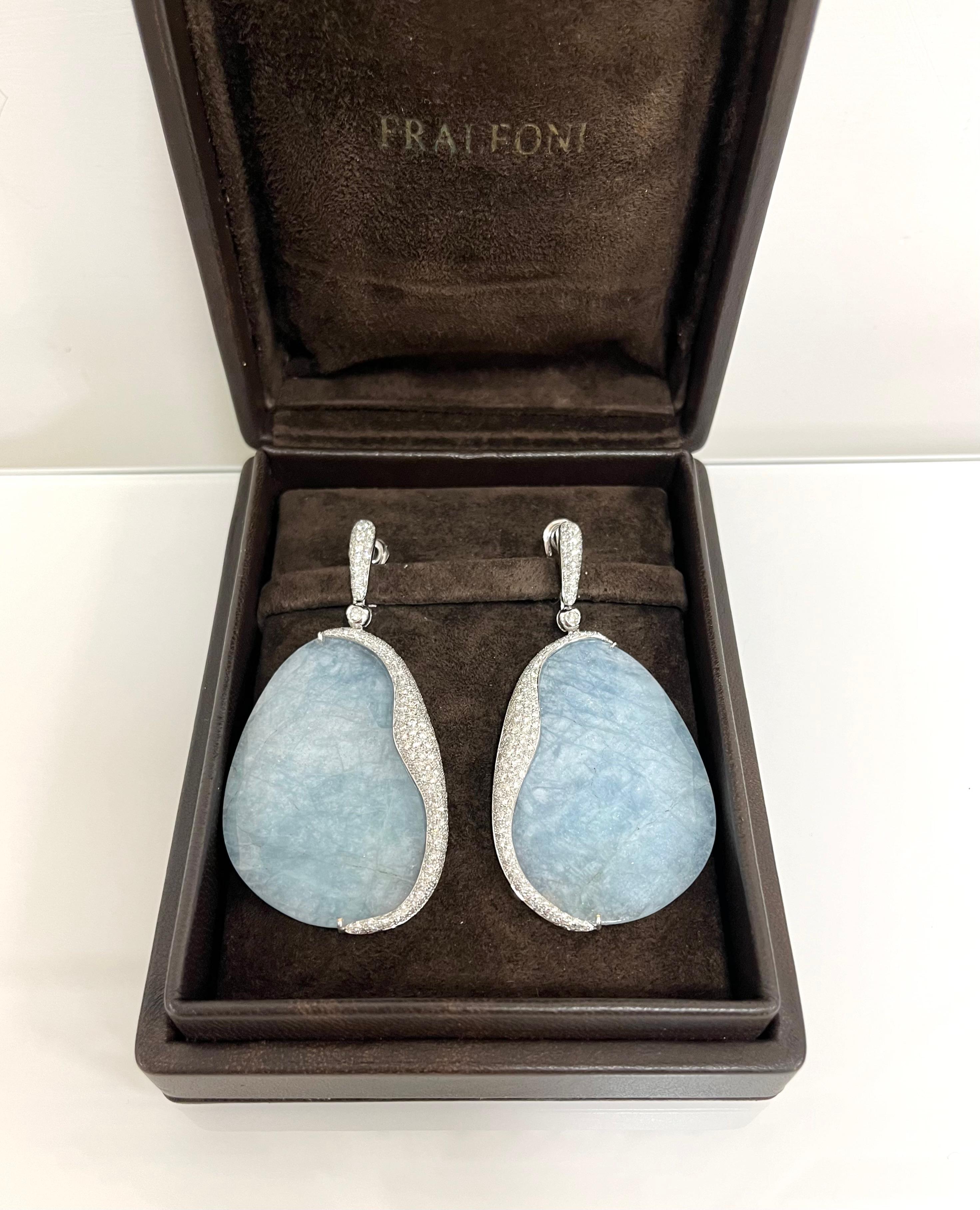Women's Fraleoni 18 Kt. White Gold Diamond Aquamarine Earrings For Sale