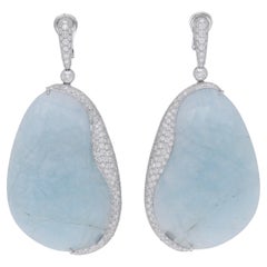 Fraleoni 18 Kt. Boucles d'oreilles en or blanc avec diamants et aigue-marine