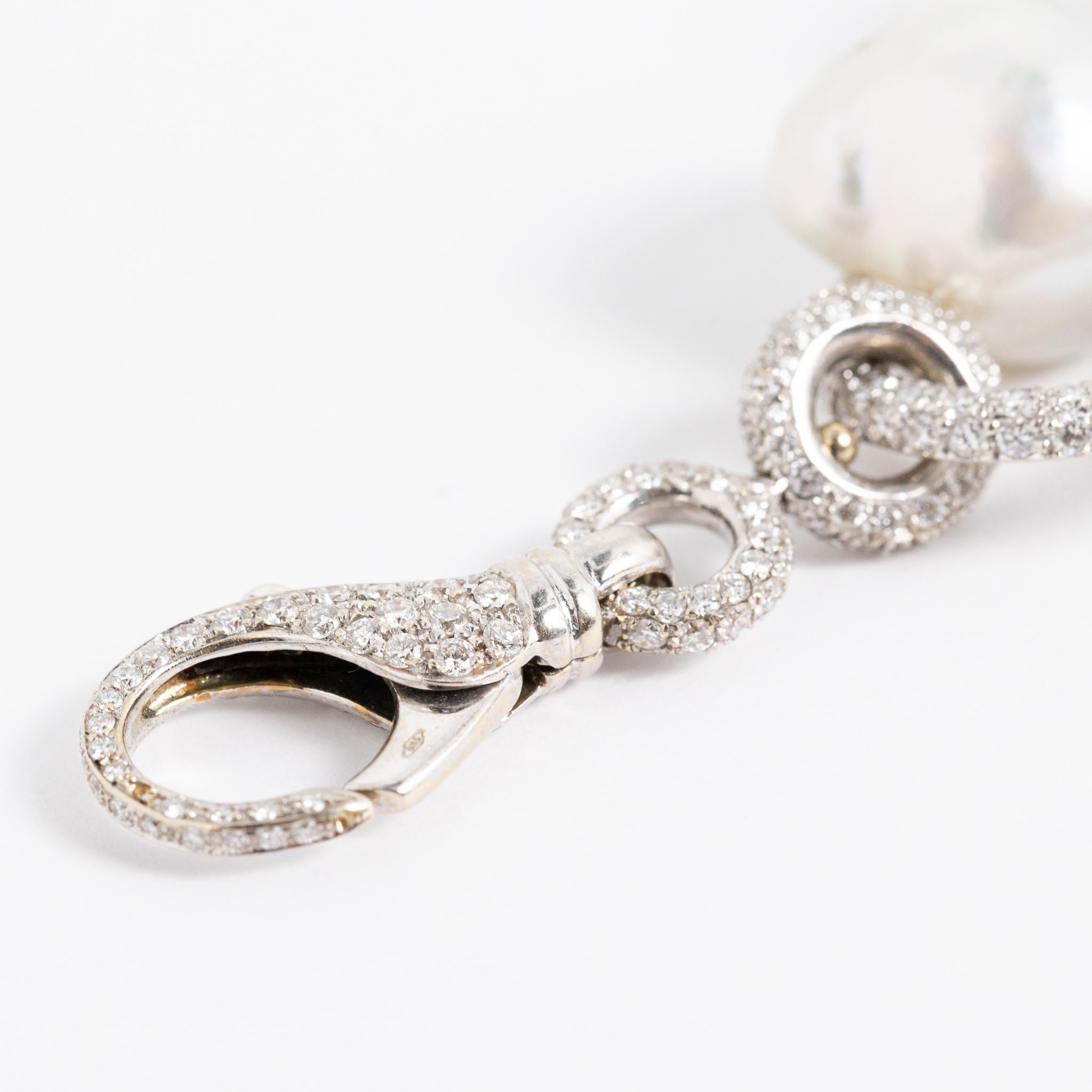 Fraleoni 18 Kt. White Gold Diamond Australian Baroque Pearl Bracelet For Sale 2