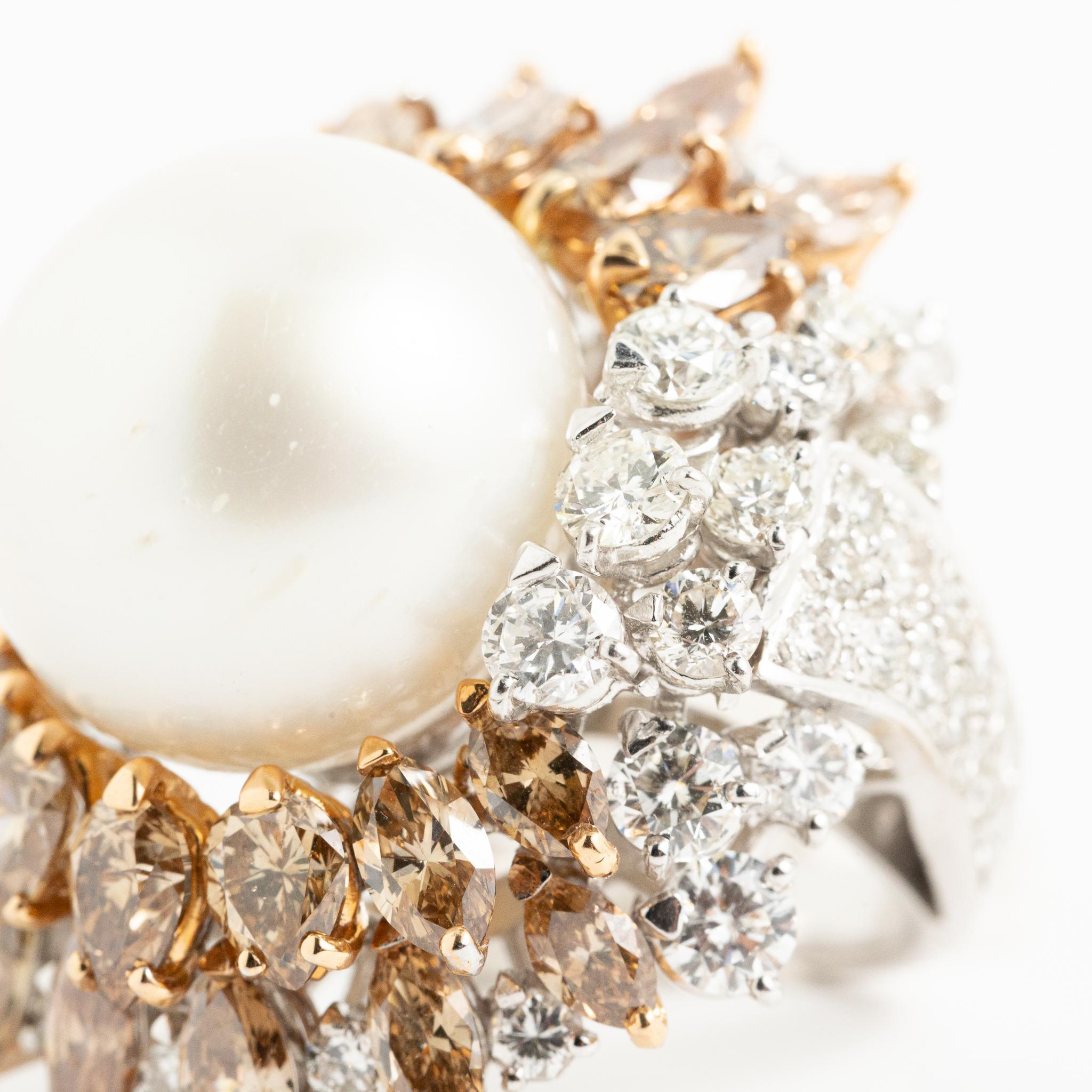 Fraleoni 18 Kt. White Gold Diamond Australian Pearl Cocktail Ring For Sale 4
