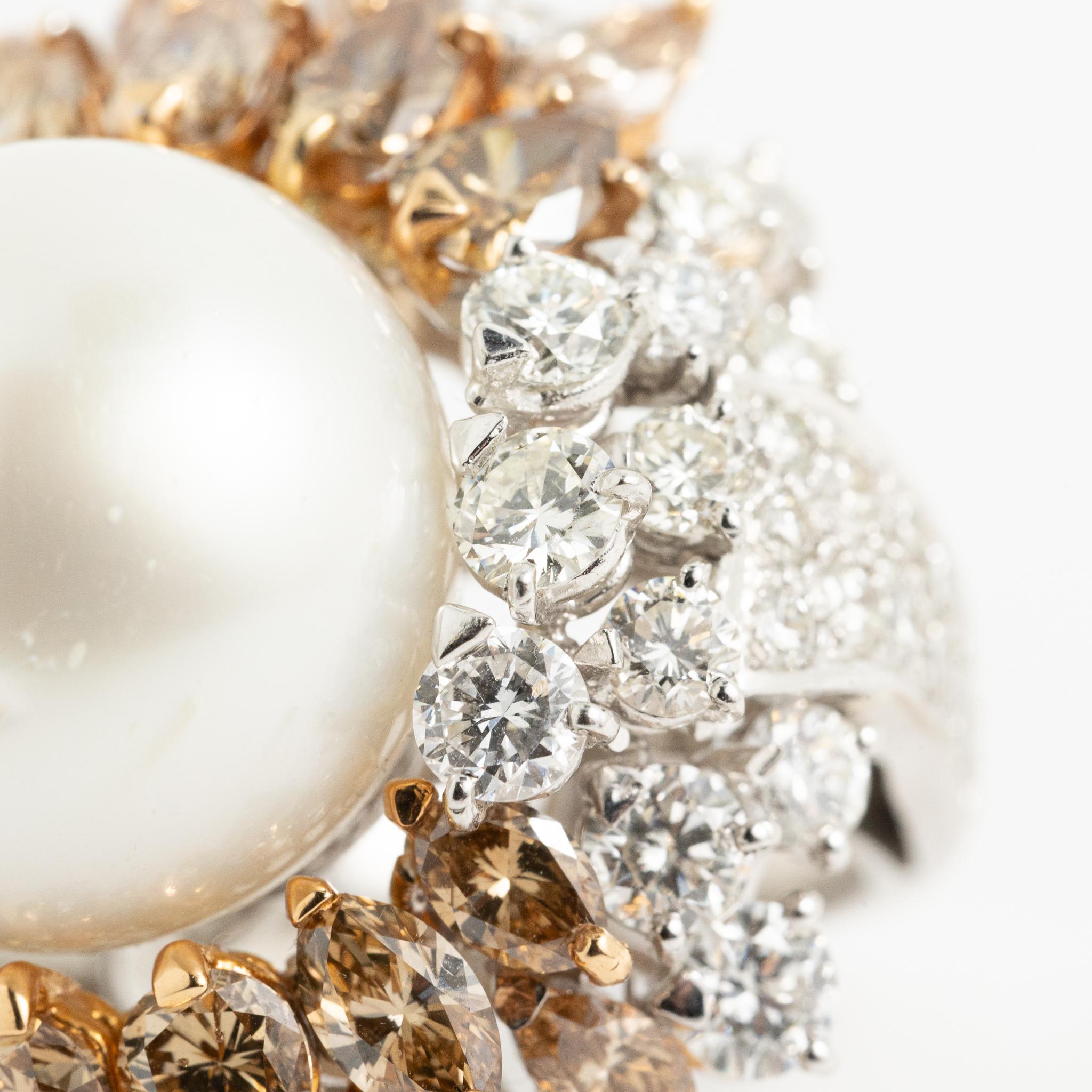 Fraleoni 18 Kt. White Gold Diamond Australian Pearl Cocktail Ring For Sale 6