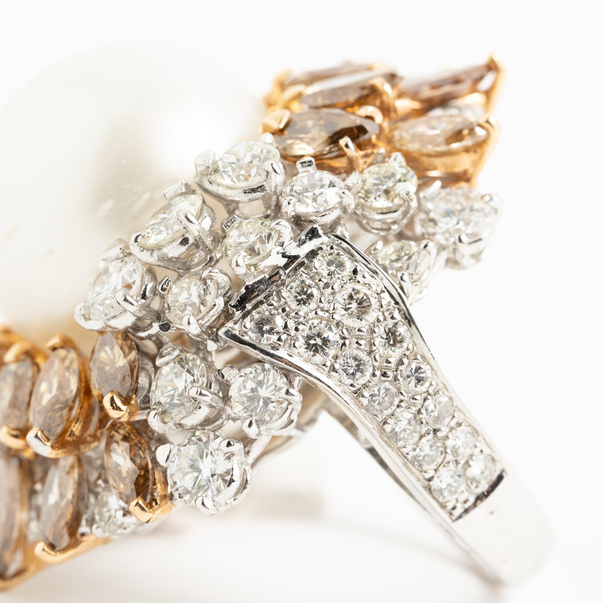 Fraleoni 18 Kt. White Gold Diamond Australian Pearl Cocktail Ring For Sale 7