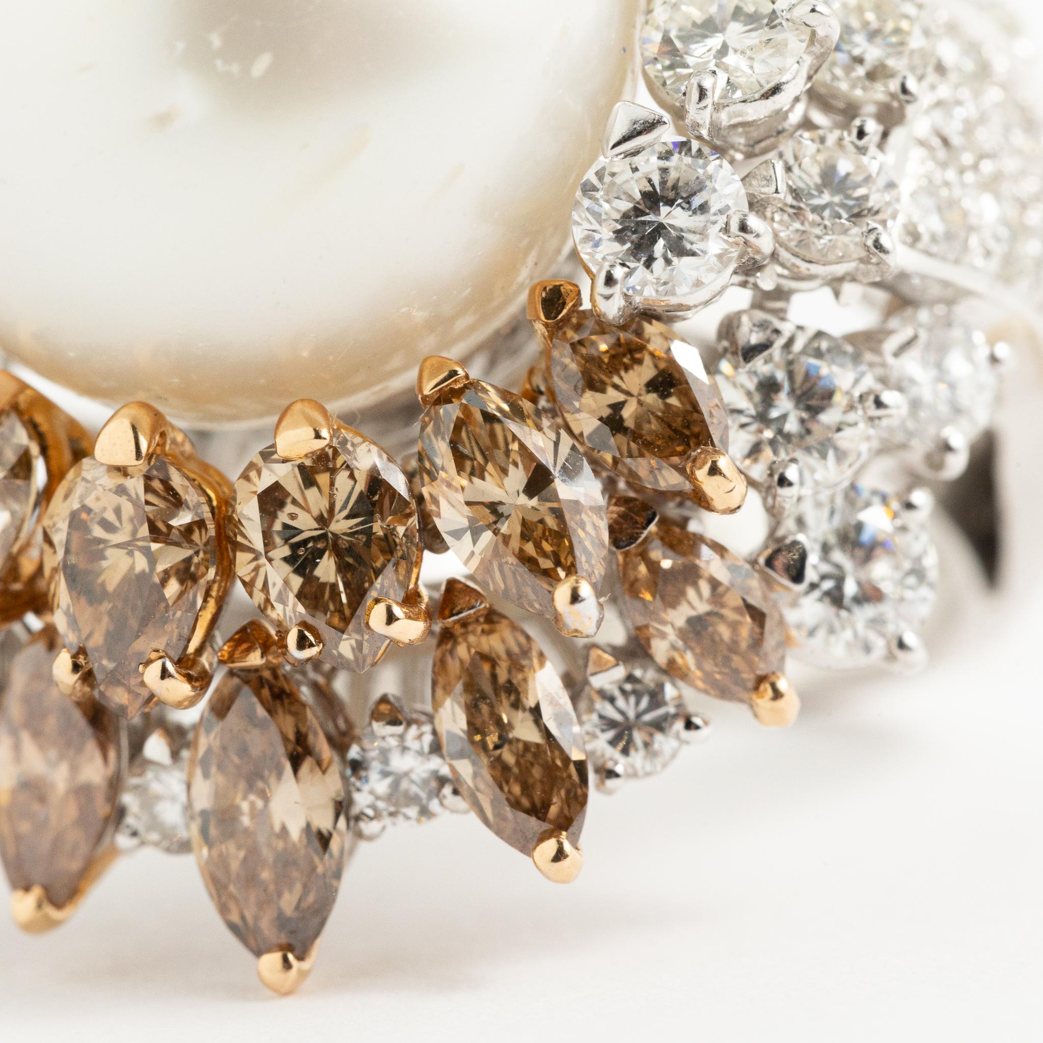 Fraleoni 18 Kt. White Gold Diamond Australian Pearl Cocktail Ring For Sale 8
