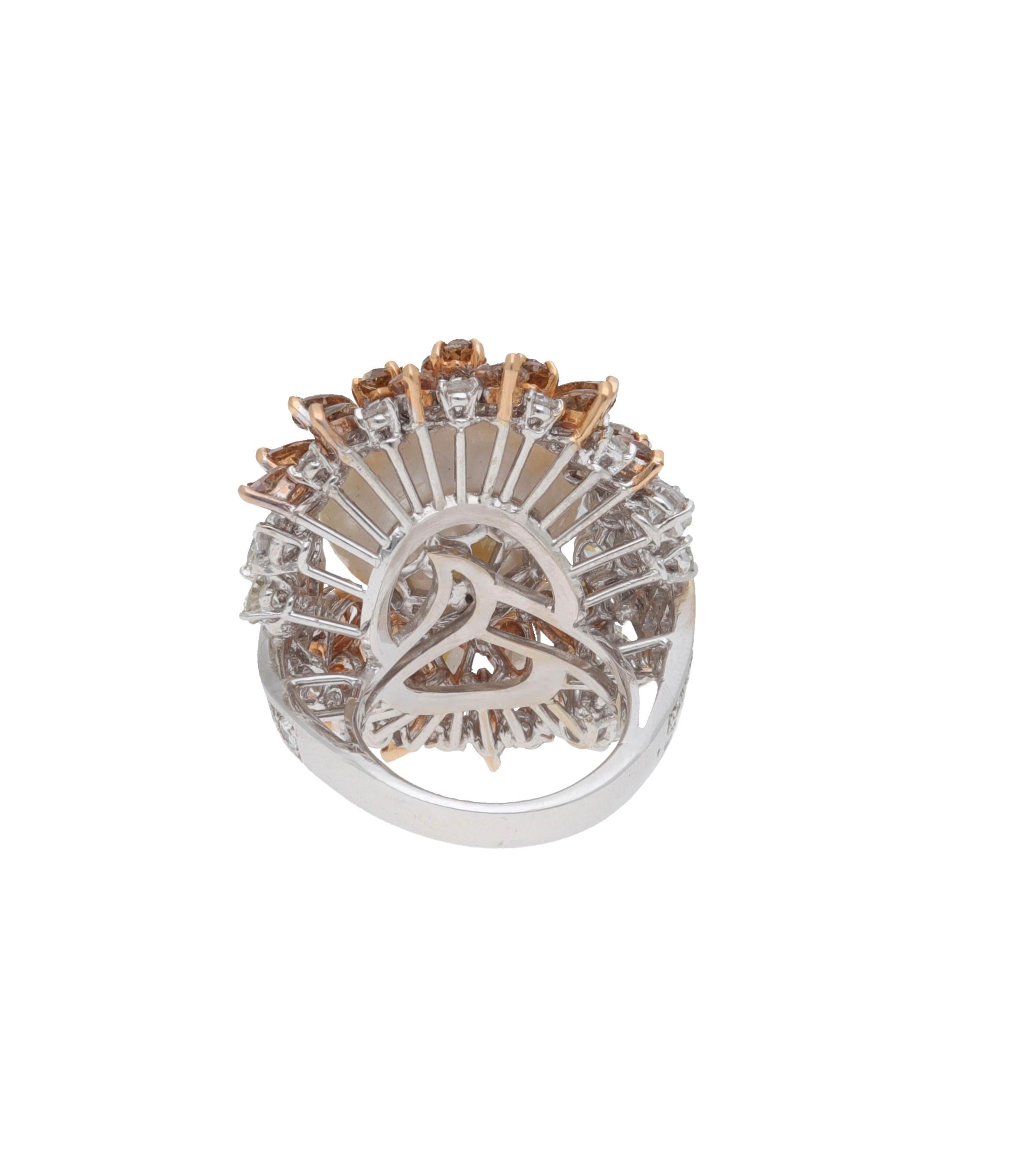 Round Cut Fraleoni 18 Kt. White Gold Diamond Australian Pearl Cocktail Ring For Sale