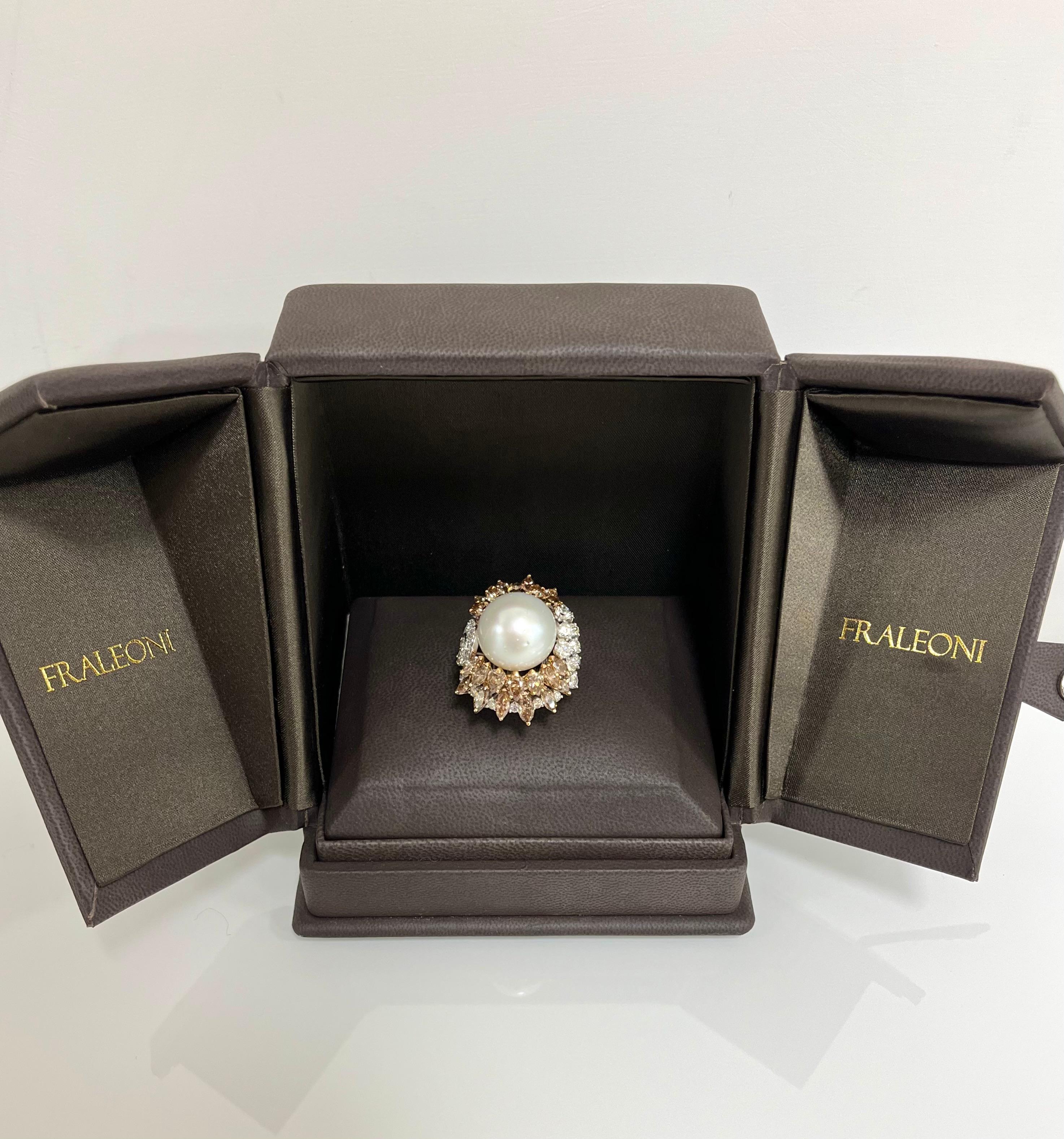 Fraleoni 18 Kt. White Gold Diamond Australian Pearl Cocktail Ring For Sale 1