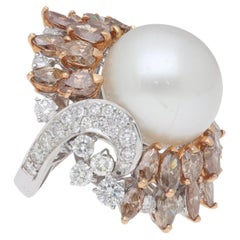 Fraleoni 18 Kt. Anillo de oro blanco con diamantes y perlas australianas