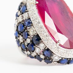 Fraleoni 18 Kt. White Gold Diamond Blue Sapphire Ruby Cocktail Ring