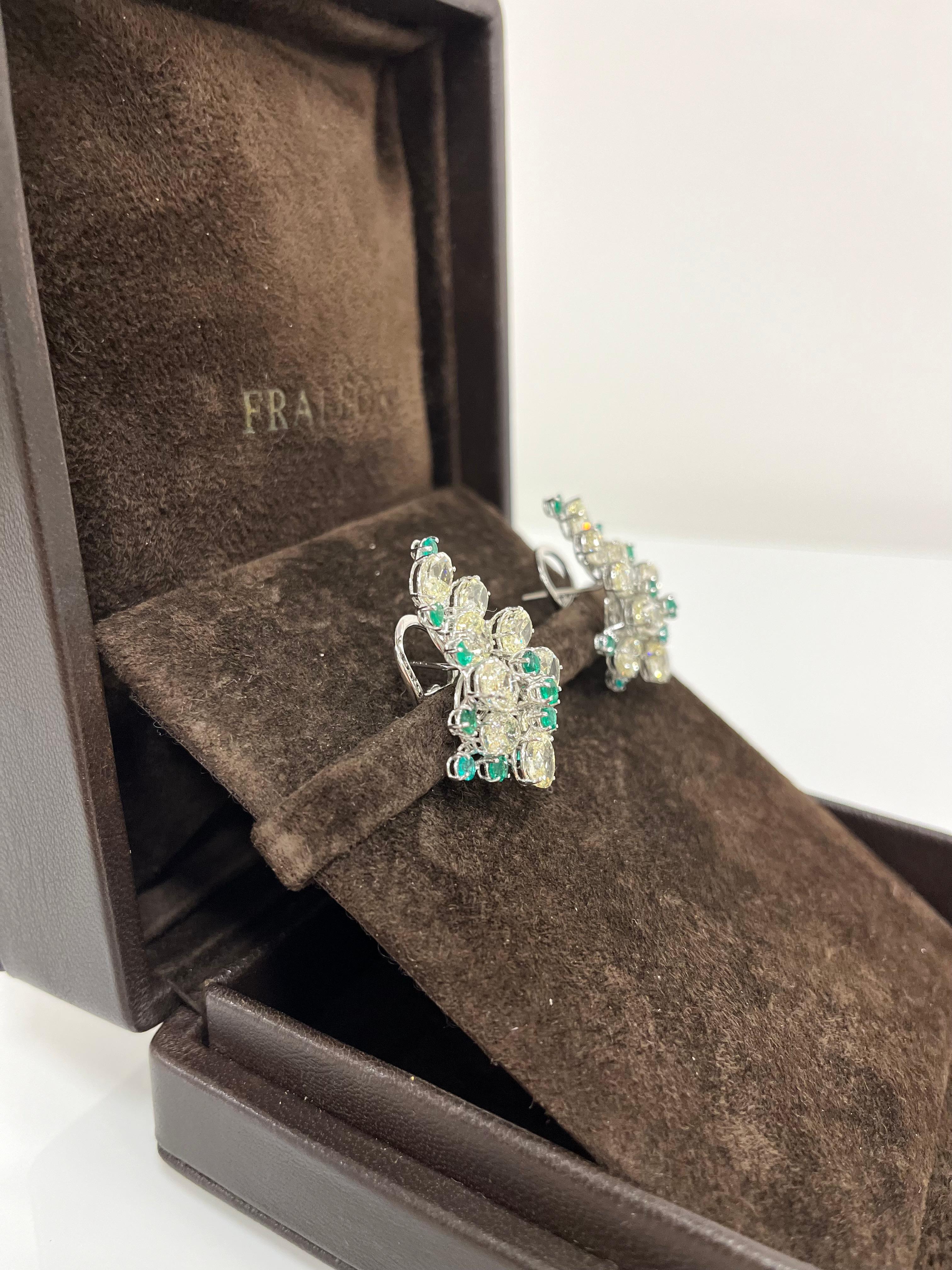 Fraleoni 18 Kt. White Gold Diamonds Emeralds Clip-on earrings For Sale 1