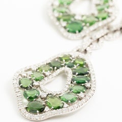 Fraleoni 18 Kt. Pendientes Oro Blanco Diamantes Turmalinas Verdes