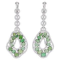 Fraleoni 18 Kt. White Gold Diamonds Green Tourmalines Earrings