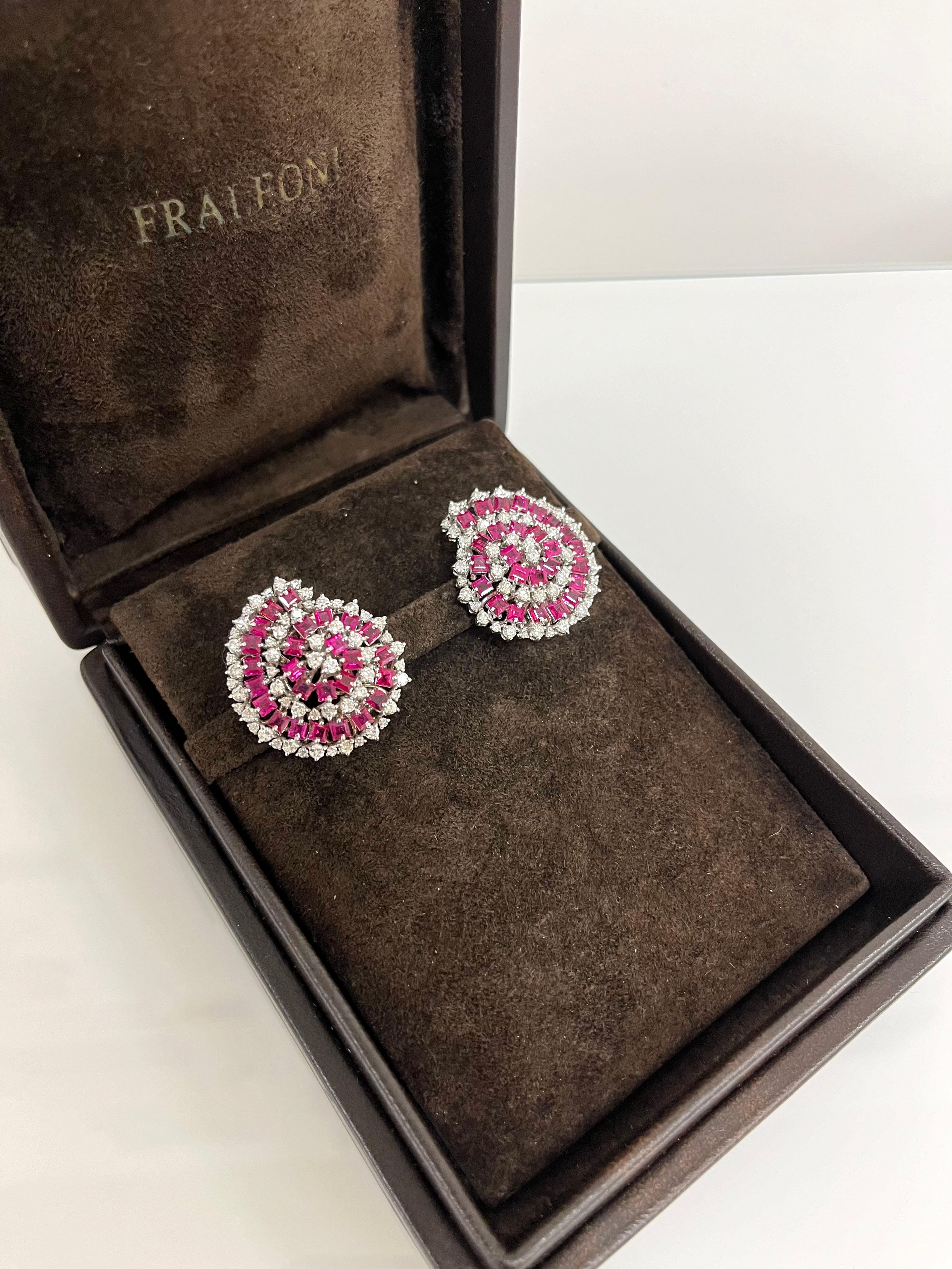 Fraleoni 18 Kt. White Gold Diamonds Rubies Clip-on Earrings For Sale 4