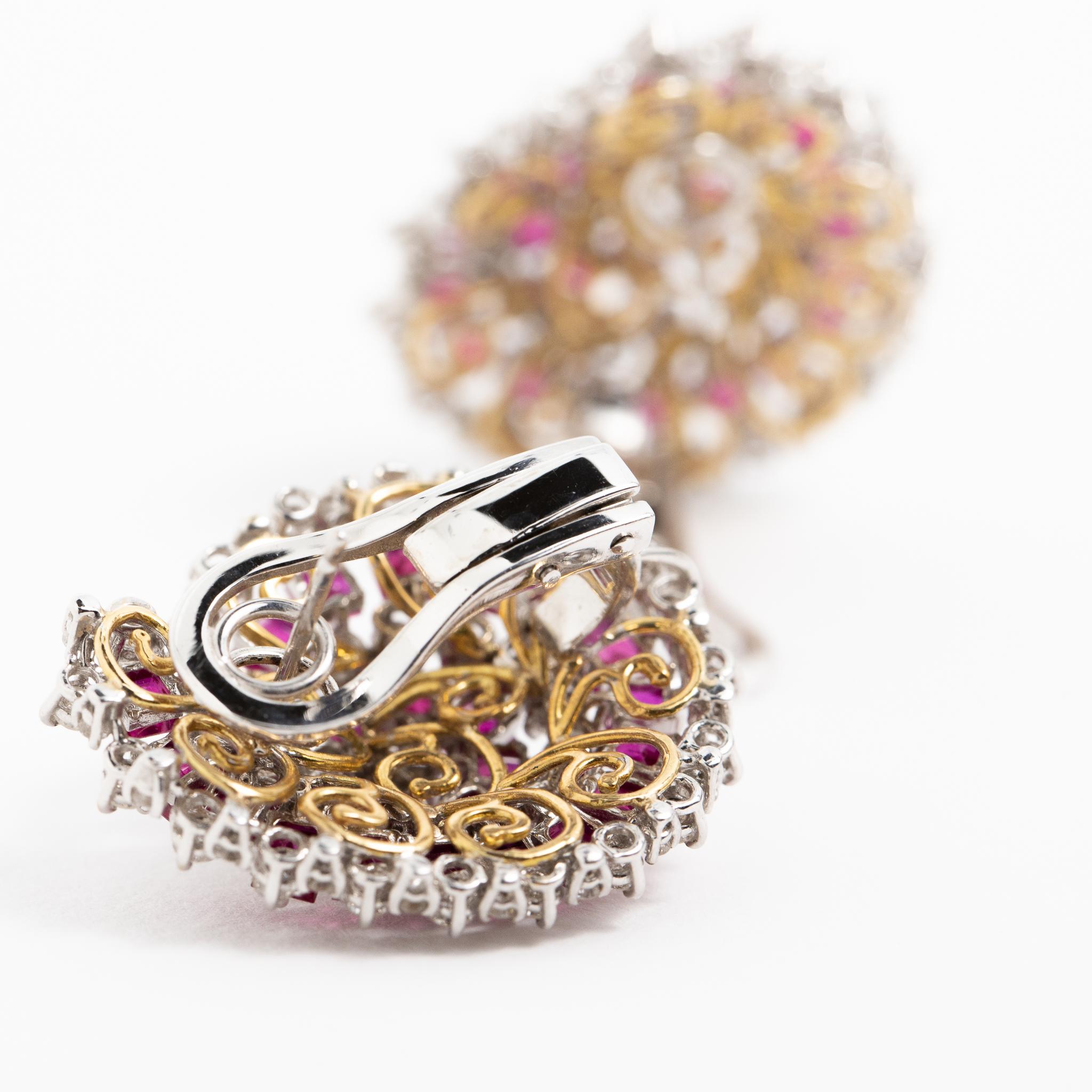 Fraleoni 18 Kt. Boucles d'oreilles clips en or blanc avec diamants et rubis Pour femmes en vente