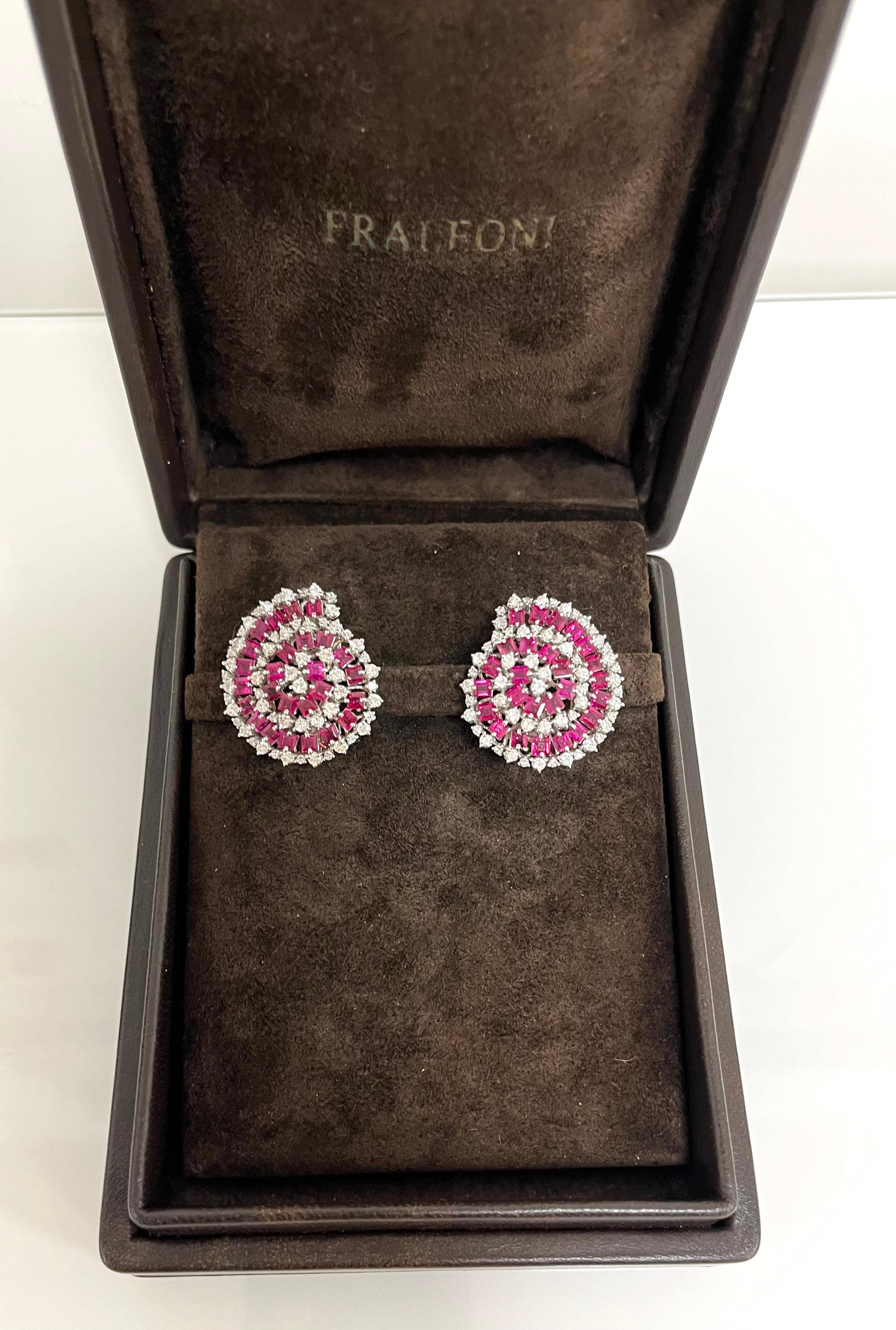 Fraleoni 18 Kt. White Gold Diamonds Rubies Clip-on Earrings For Sale 3