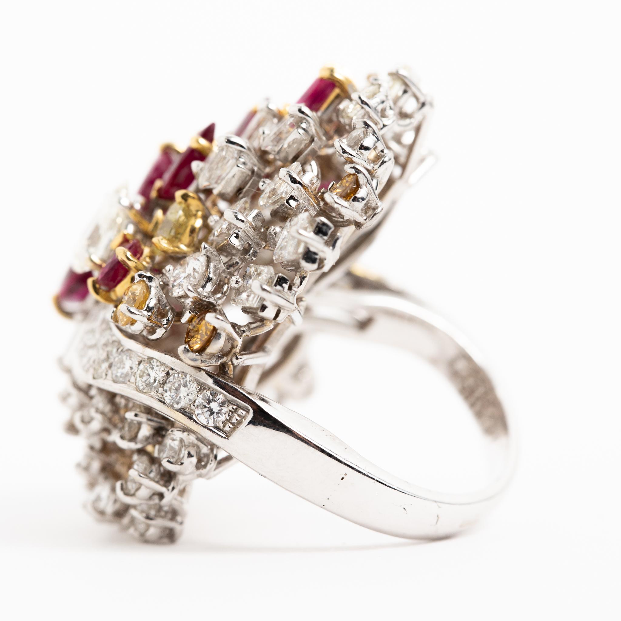Fraleoni 18 Kt. White Gold Diamonds Rubies Cocktail Ring In New Condition For Sale In Rome, IT