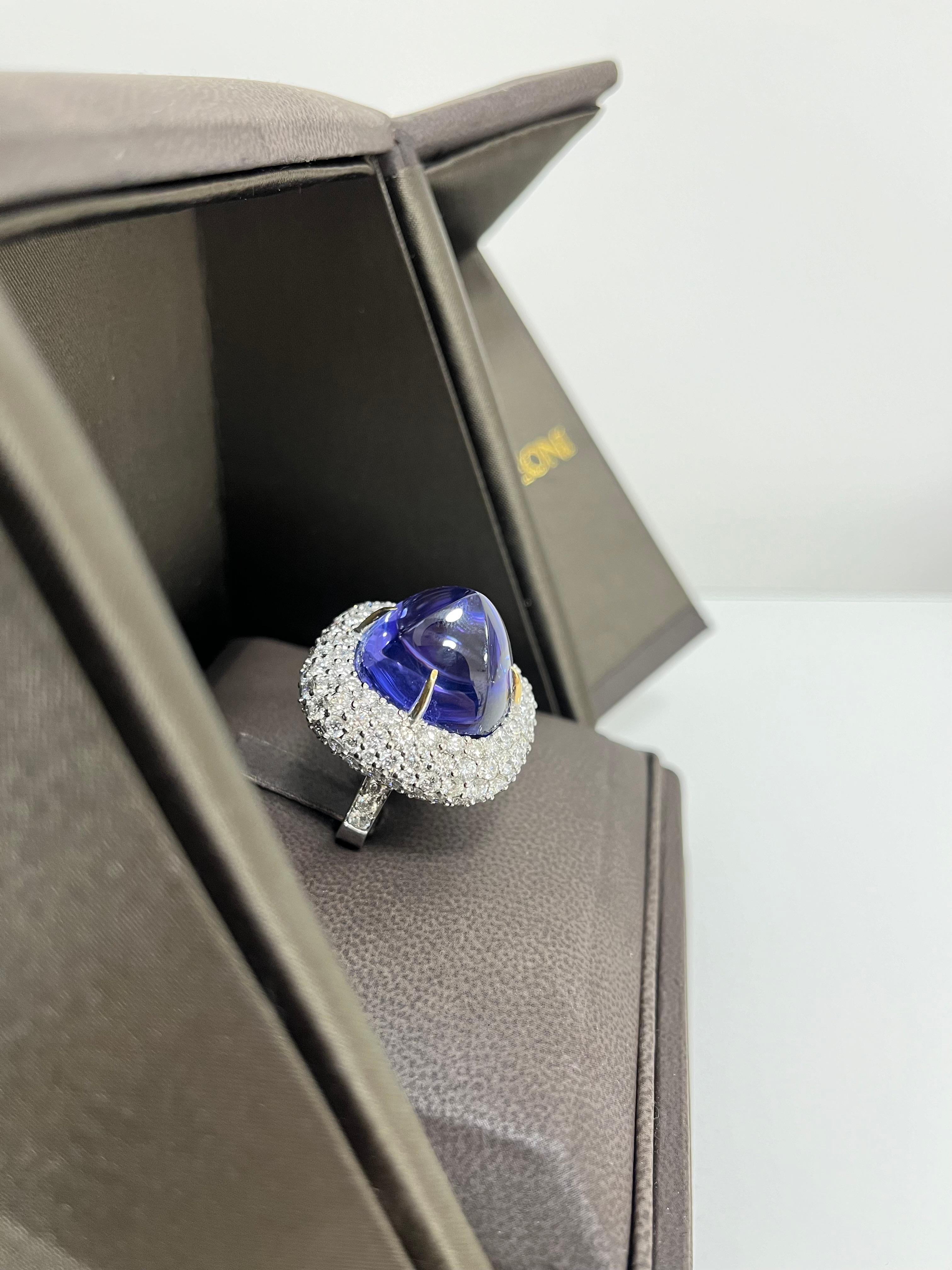 Fraleoni 18 Kt. White Gold Diamonds Tanzanite Cocktail Ring For Sale 4