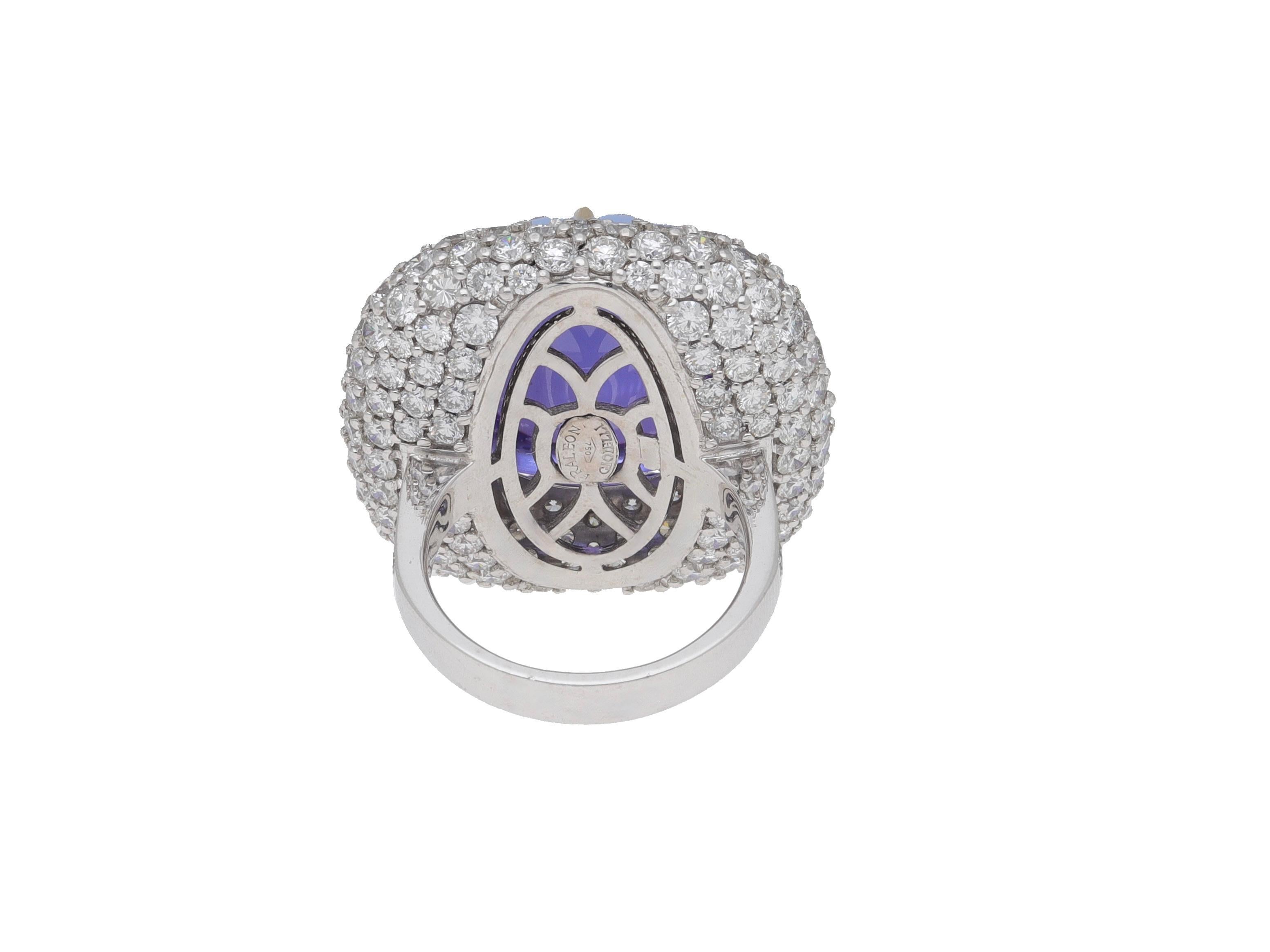 Round Cut Fraleoni 18 Kt. White Gold Diamonds Tanzanite Cocktail Ring For Sale