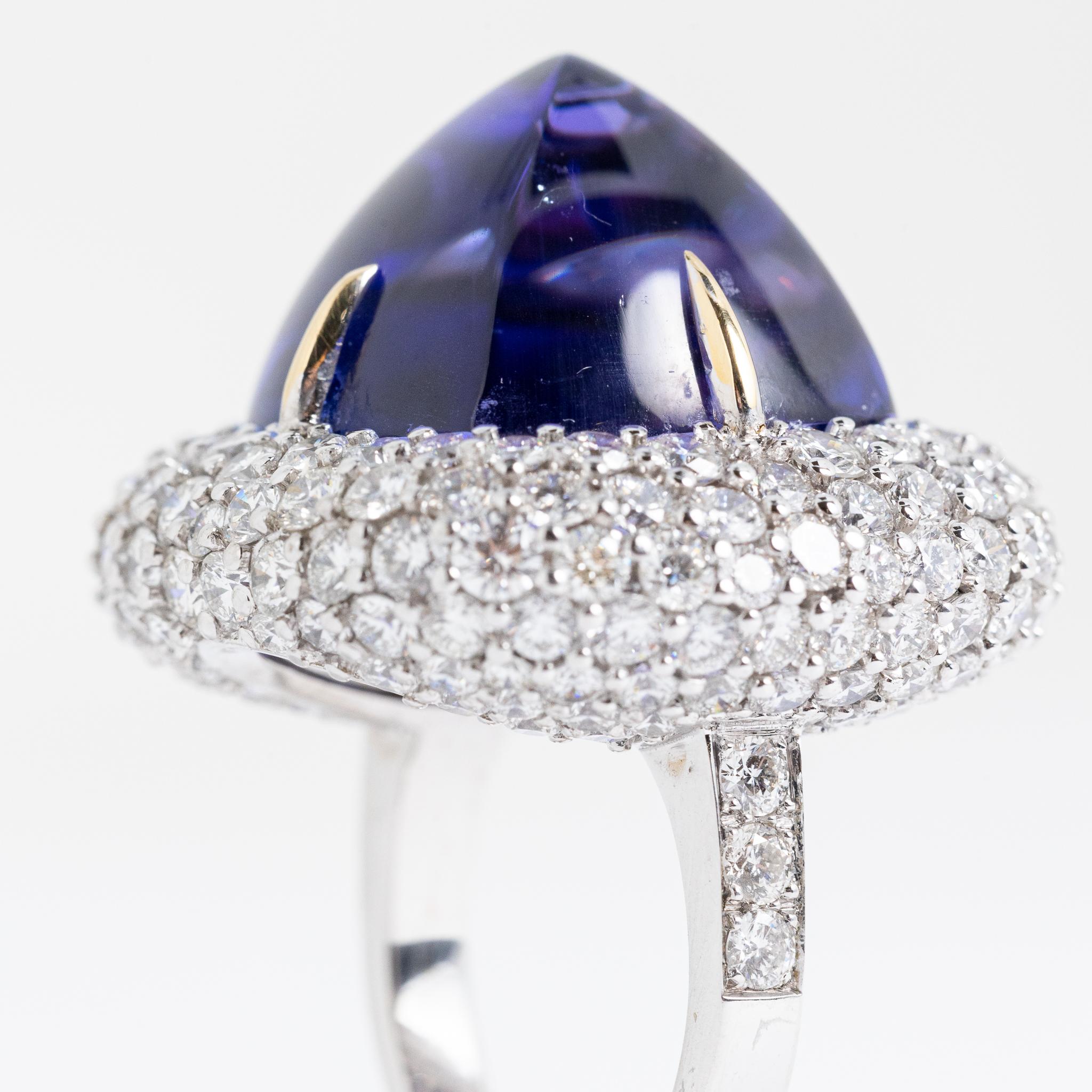 Women's Fraleoni 18 Kt. White Gold Diamonds Tanzanite Cocktail Ring For Sale