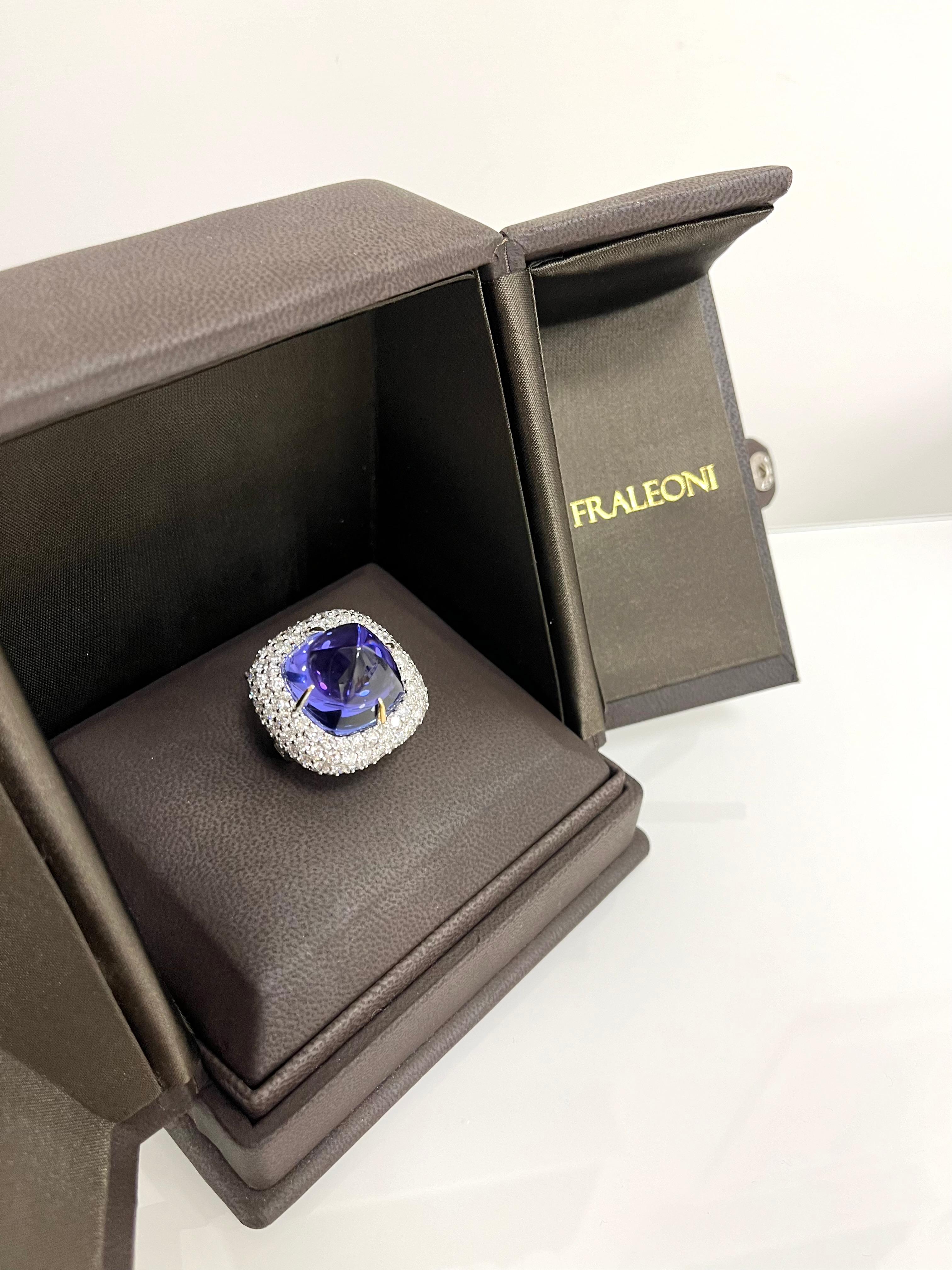 Fraleoni 18 Kt. White Gold Diamonds Tanzanite Cocktail Ring For Sale 3