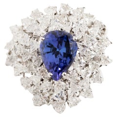 Fraleoni 18 Kt. Bague cocktail en or blanc avec diamants et tanzanite