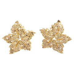 Fraleoni 18 Kt. Or jaune Feuille de diamants multicolores  Boucles d'oreilles