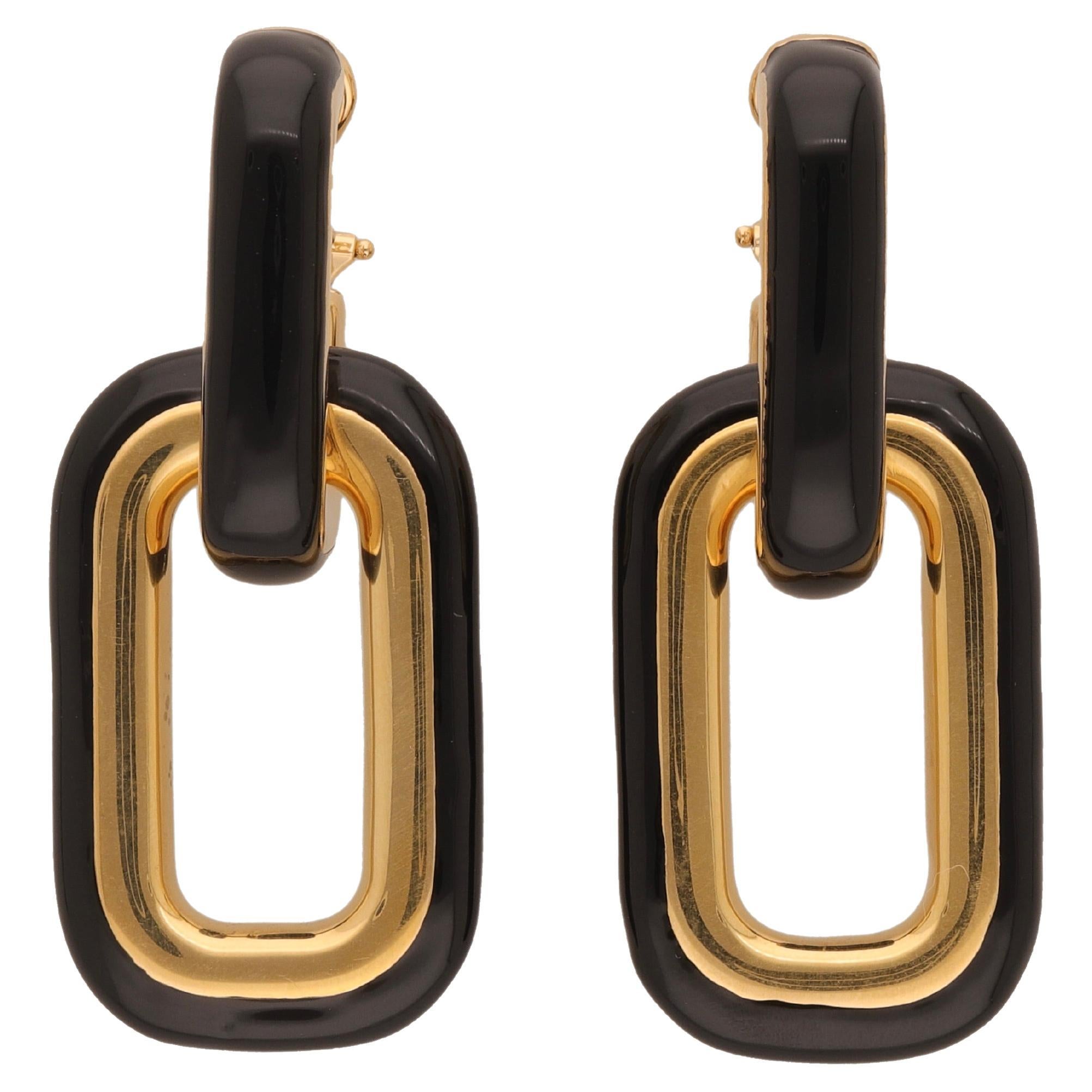 Fraleoni 925 Silver Gold Plated Black Enamel Earrings