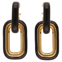 Fraleoni 925 Silver Gold Plated Black Enamel Earrings